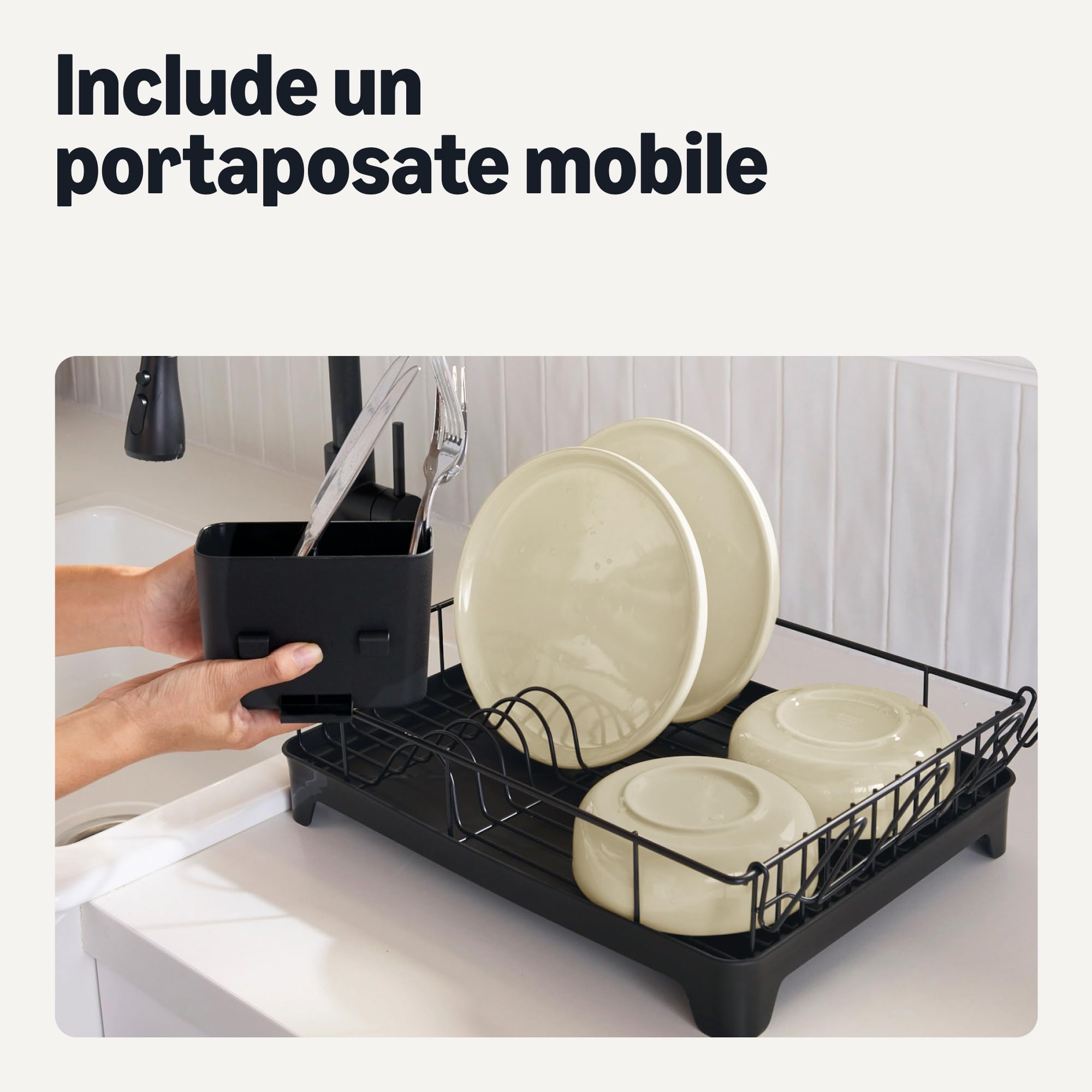 Amazon Basics Scolapiatti Acciaio Inox Nero Compatto