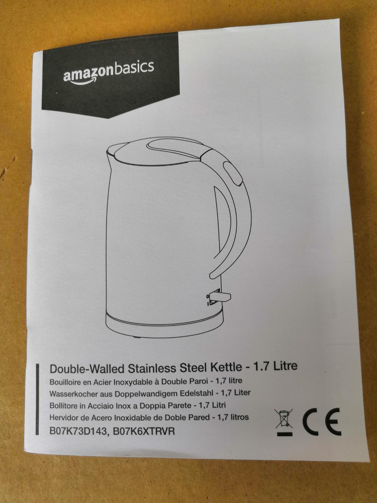 Amazon Basics Bollitore Elettrico 1,7 L Inox Doppia Parete