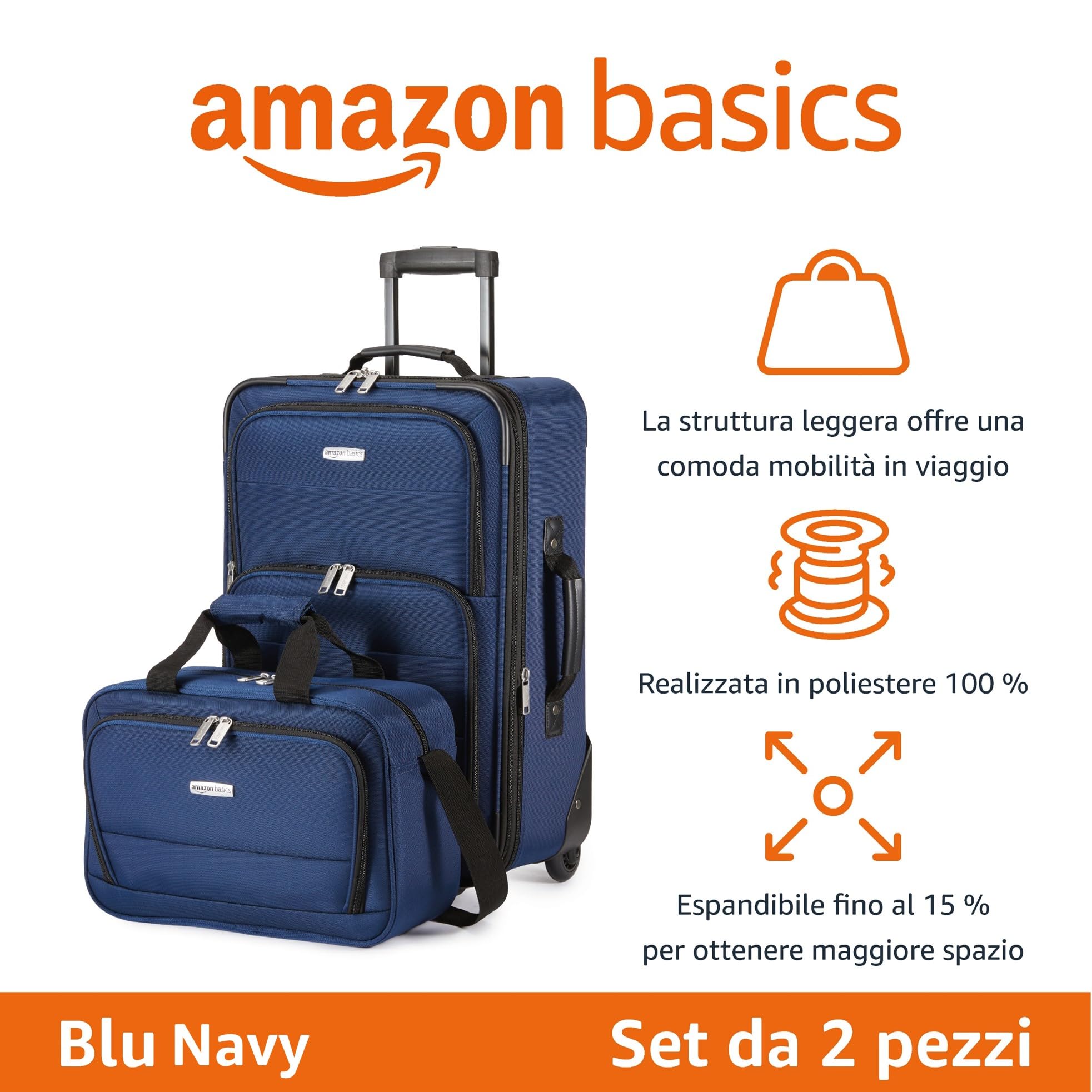Amazon Basics set valigie espandibile blu scuro 2 pezzi
