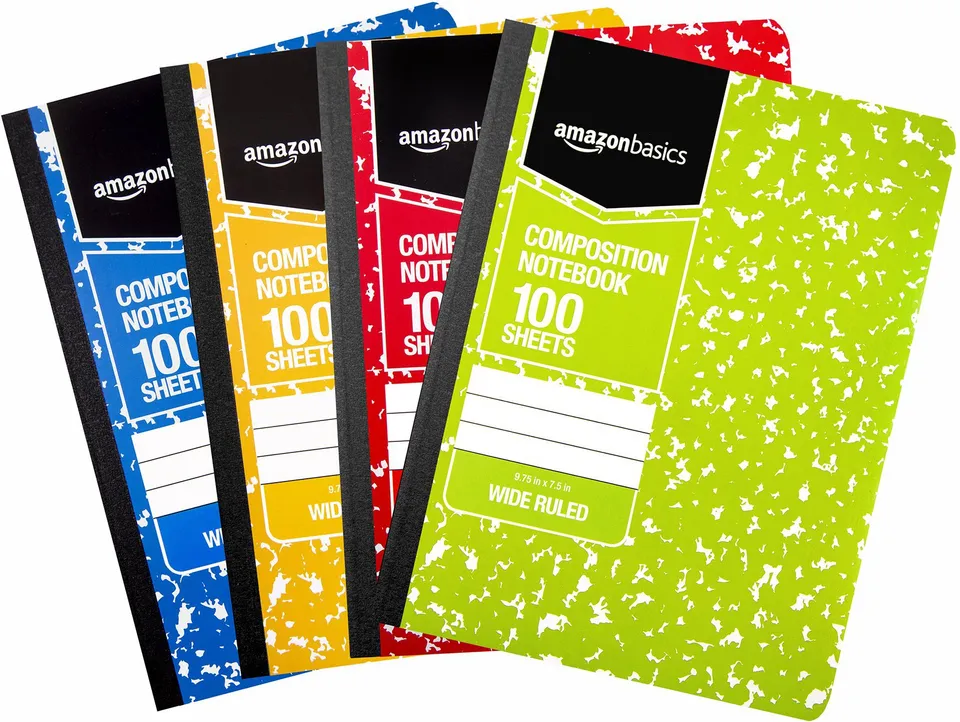 AmazonBasics Quaderno a Righe 100 Fogli 4 Pezzi Marmorizzato