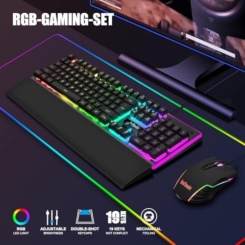 RedThunder K10 Tastiera e Mouse Gaming RGB QWERTZ Nero