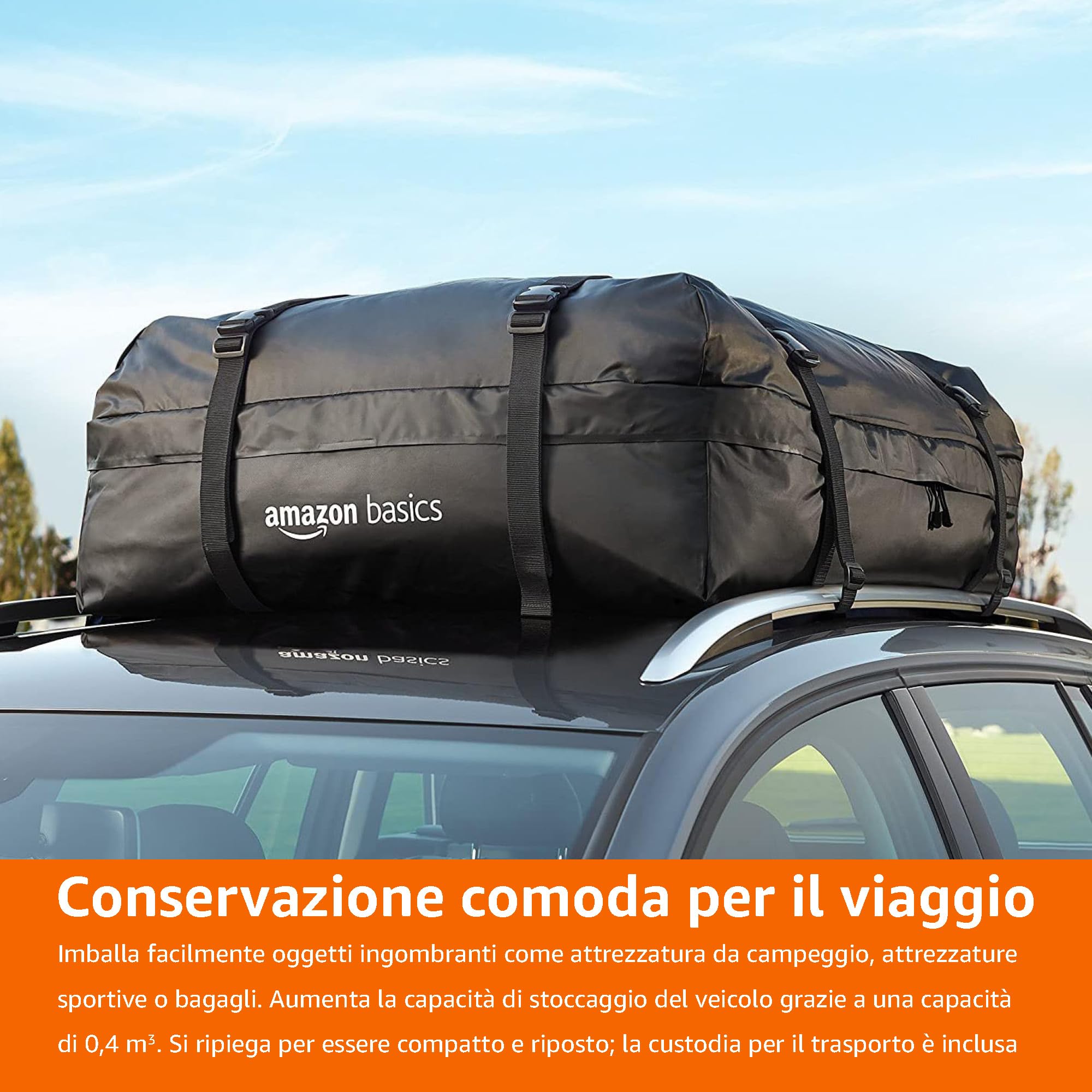 Amazon Basics Borsa da Tetto Auto 425L Nero Impermeabile