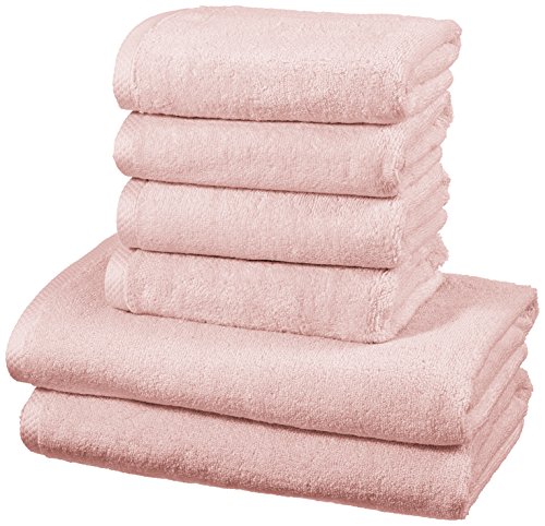 Amazon Basics Set Asciugamani 6 Pezzi Rosa Petalo Cotone