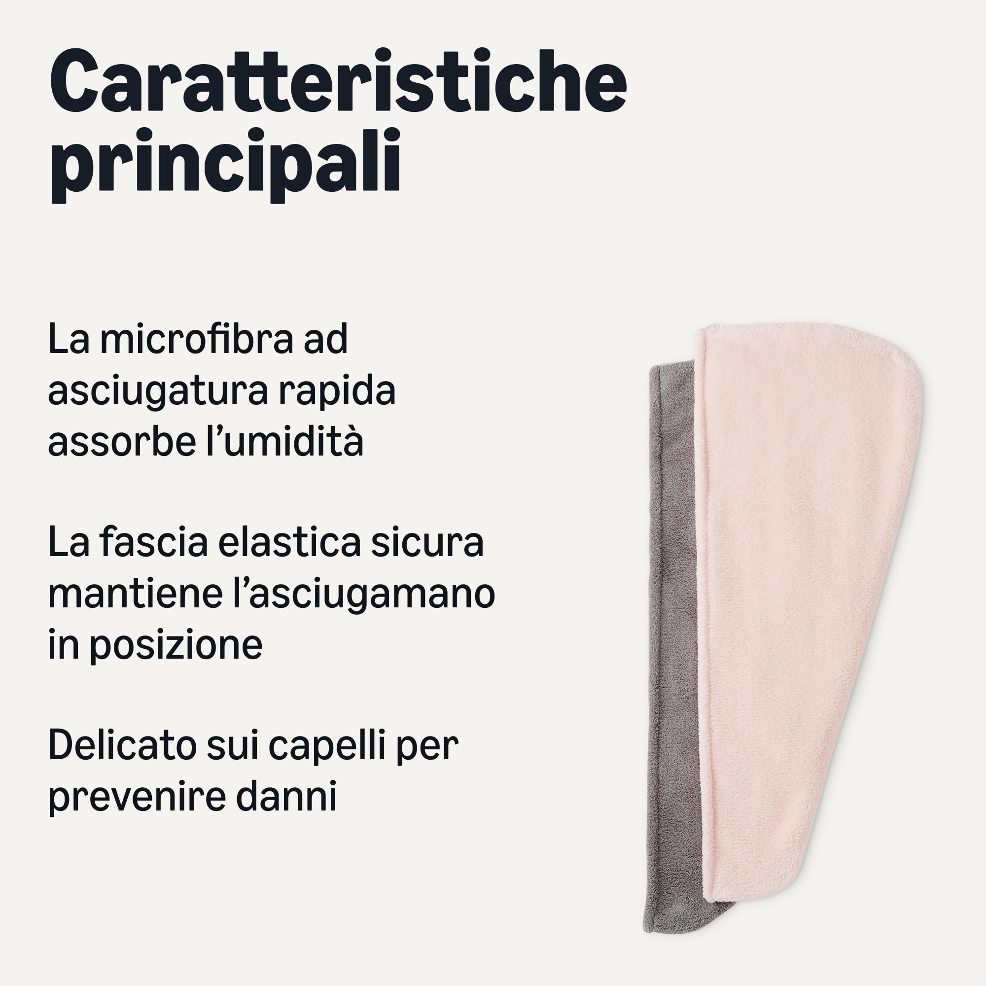 Amazon Basics turbante capelli microfibra 2 pezzi grigio rosa