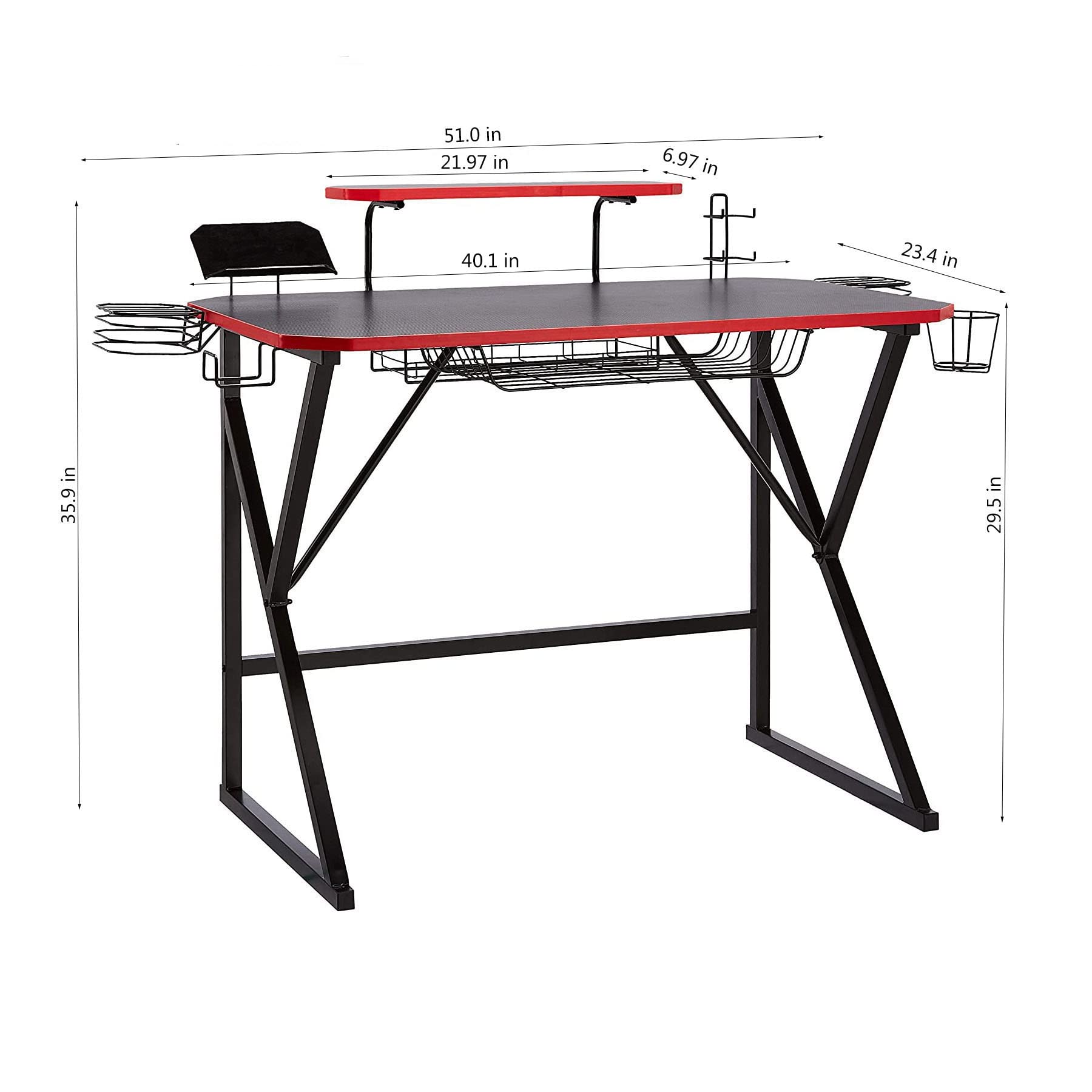 AmazonBasics Scrivania Gaming con Scomparti Rossa 130 cm