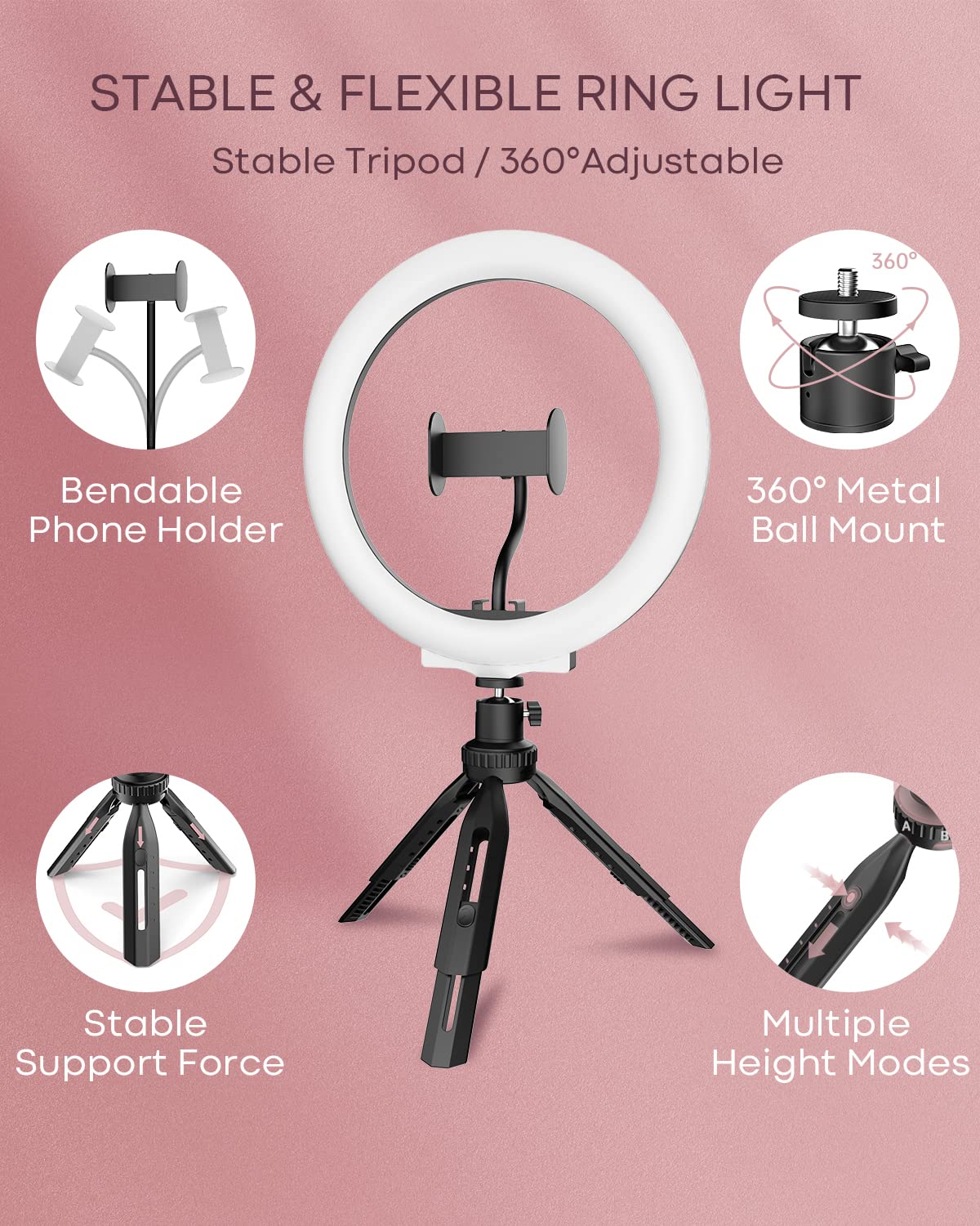 RealPlus Luce ad Anello Ring Light 10 Pollici con Treppiede