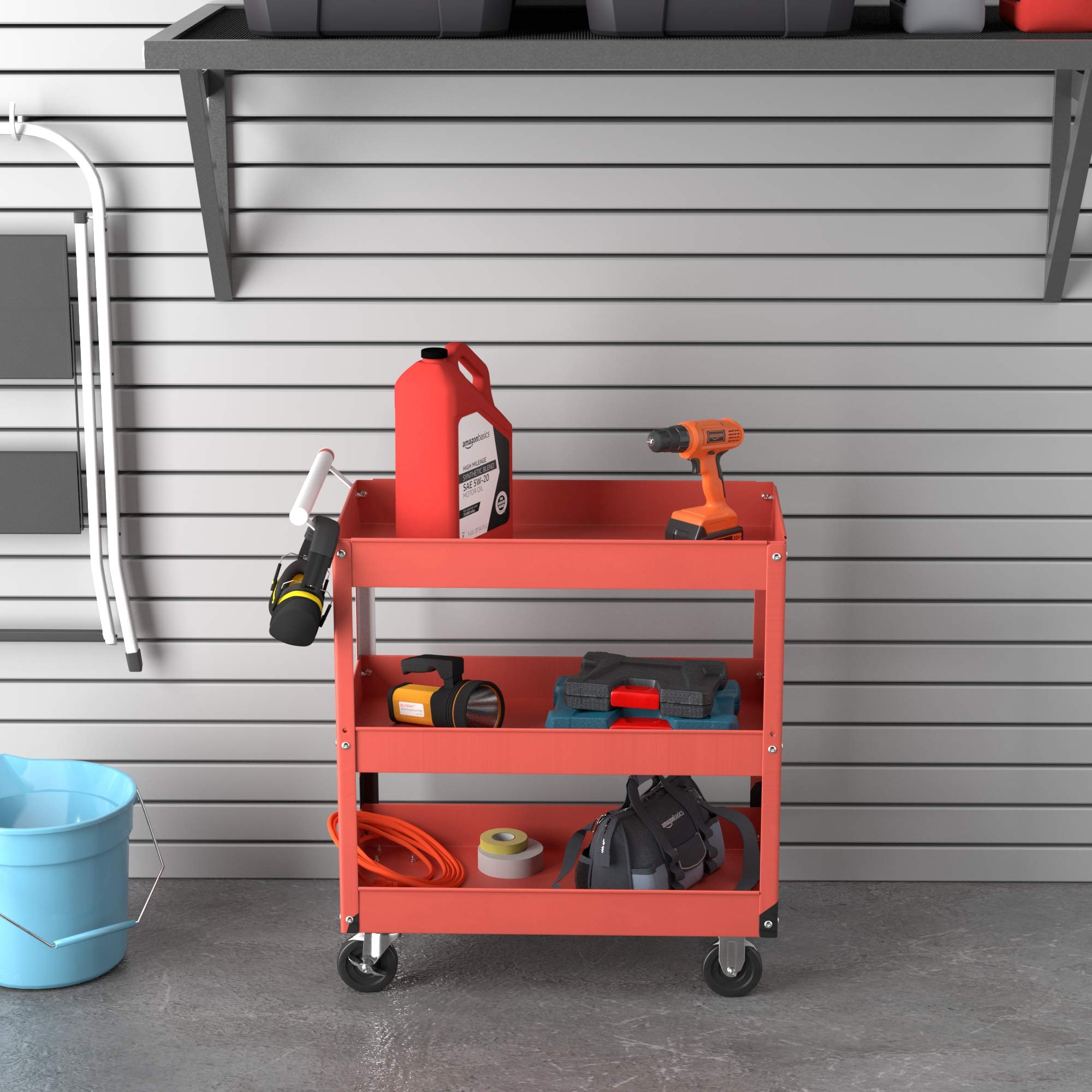 Amazon Basics Carrello Multiuso 3 Ripiani Rosso Acciaio