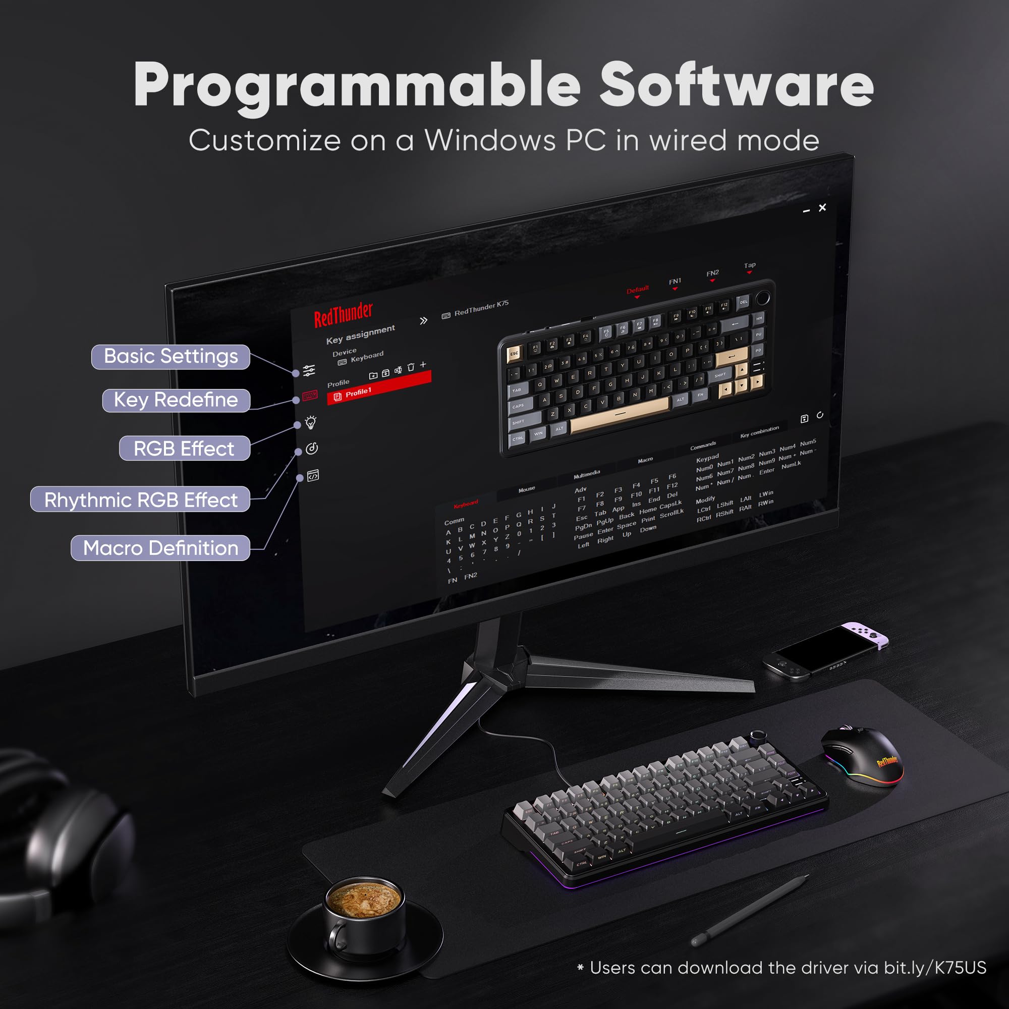 RedThunder K75 Tastiera Meccanica Gaming Wireless QWERTZ