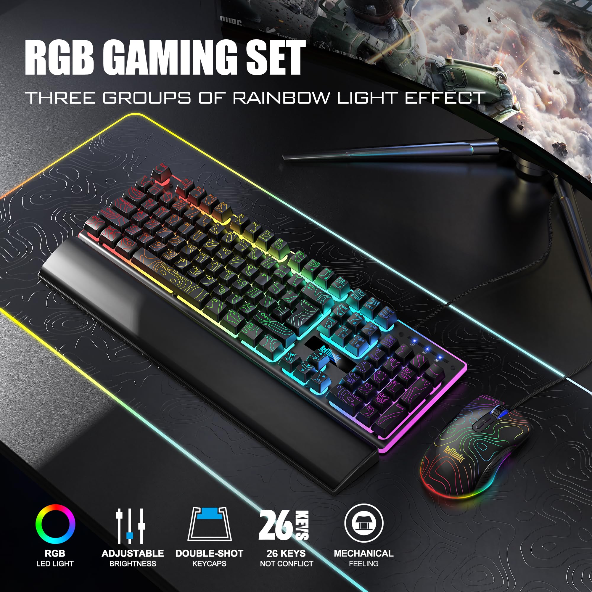 RedThunder K10 Tastiera Mouse Gaming RGB Poggiapolsi