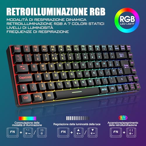 RedThunder K84 Kit Tastiera Mouse Gaming Wireless IT Retroilluminato