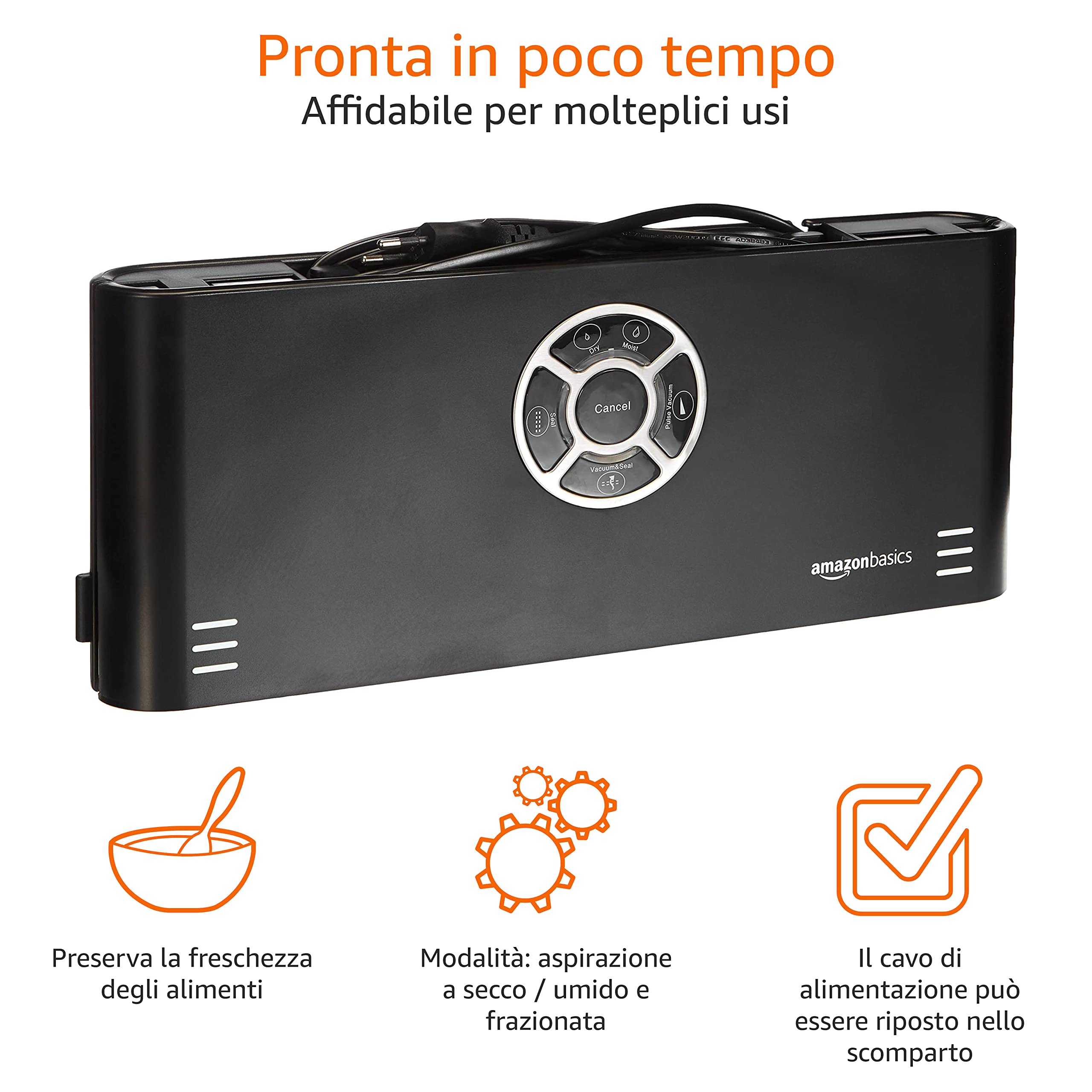 Amazon Basics Macchina Sottovuoto 30 cm Nero +10 Sacchetti