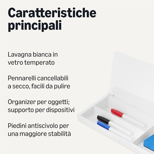 Amazon Basics Lavagna Bianca Scrivania 40,6 cm con Organizer
