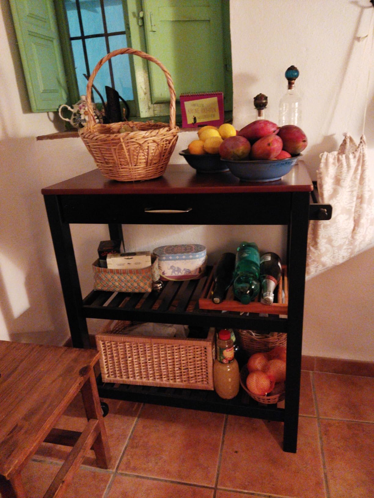 AmazonBasics Carrello Cucina con Ruote Ciliegio e Nero
