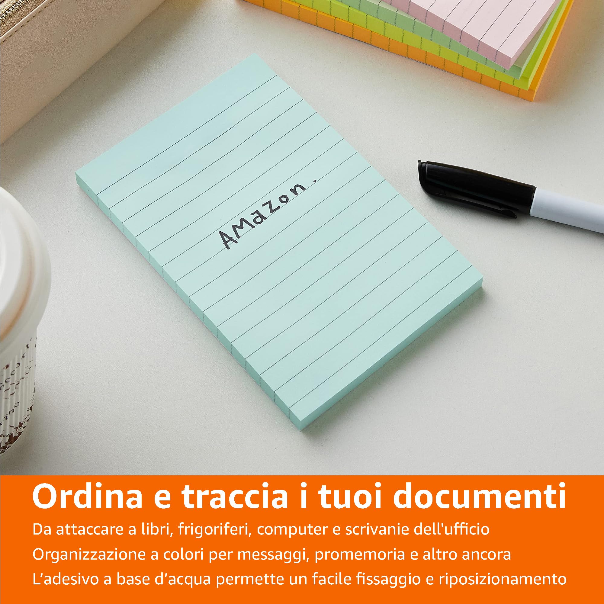 AmazonBasics Foglietti Adesivi a Righe 10,16x15 cm 5 Blocchi