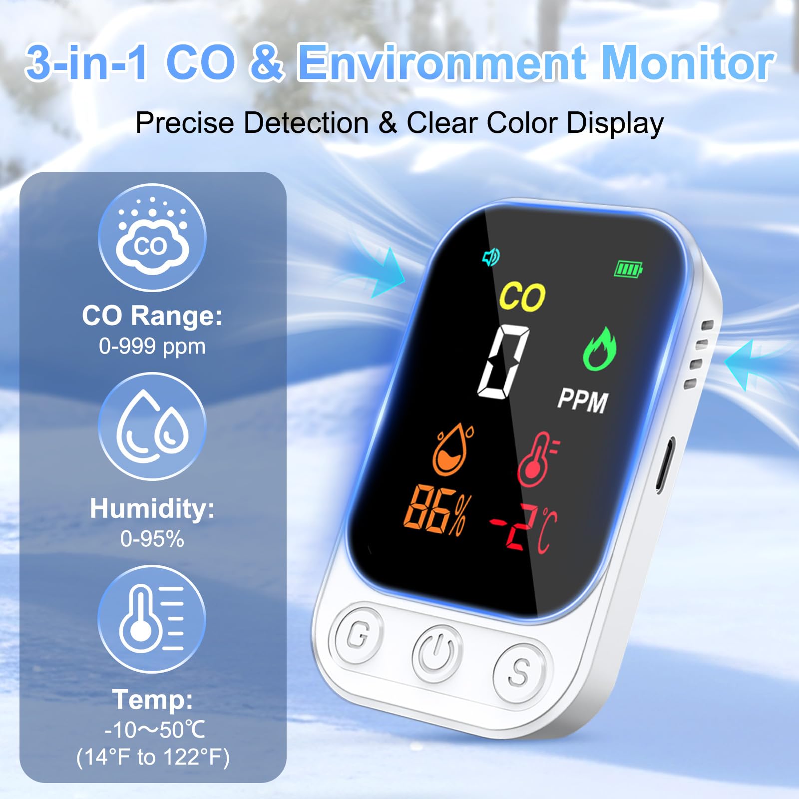 RealPlus Rilevatore CO Portatile EN50291 Temperatura