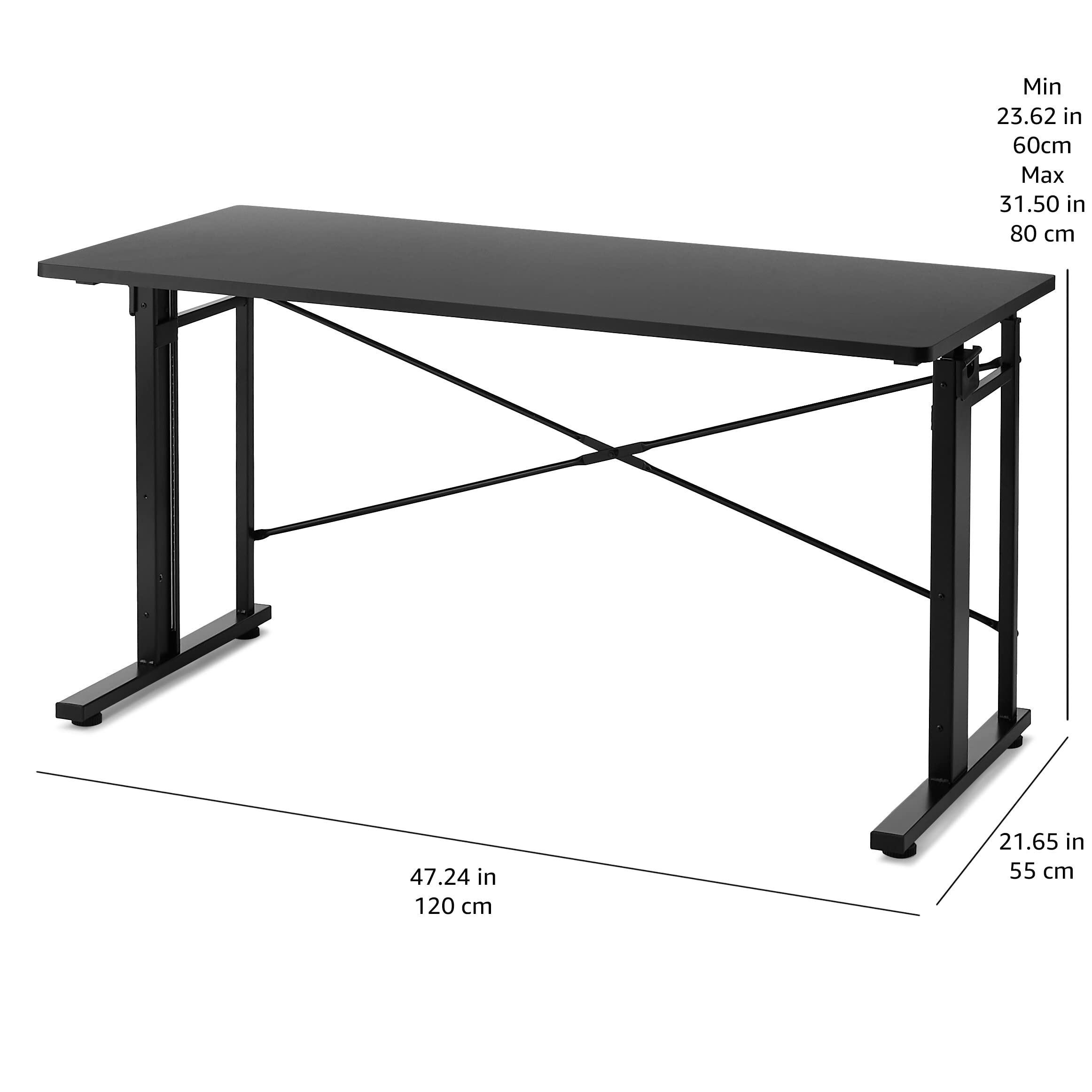 Amazon Basics Scrivania Gaming Regolabile in Altezza Nera 120x55 cm