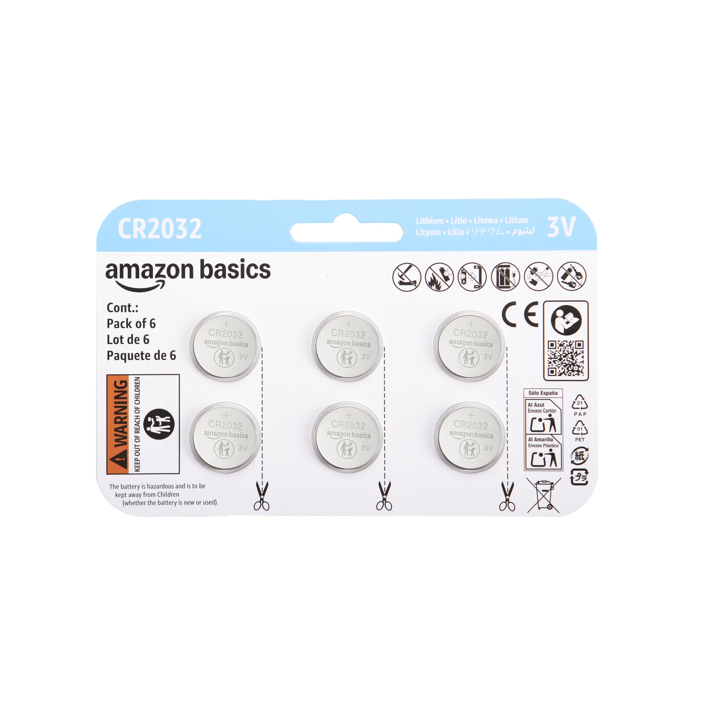 AmazonBasics CR2032 batterie a bottone litio confezione 6 pezzi 3V