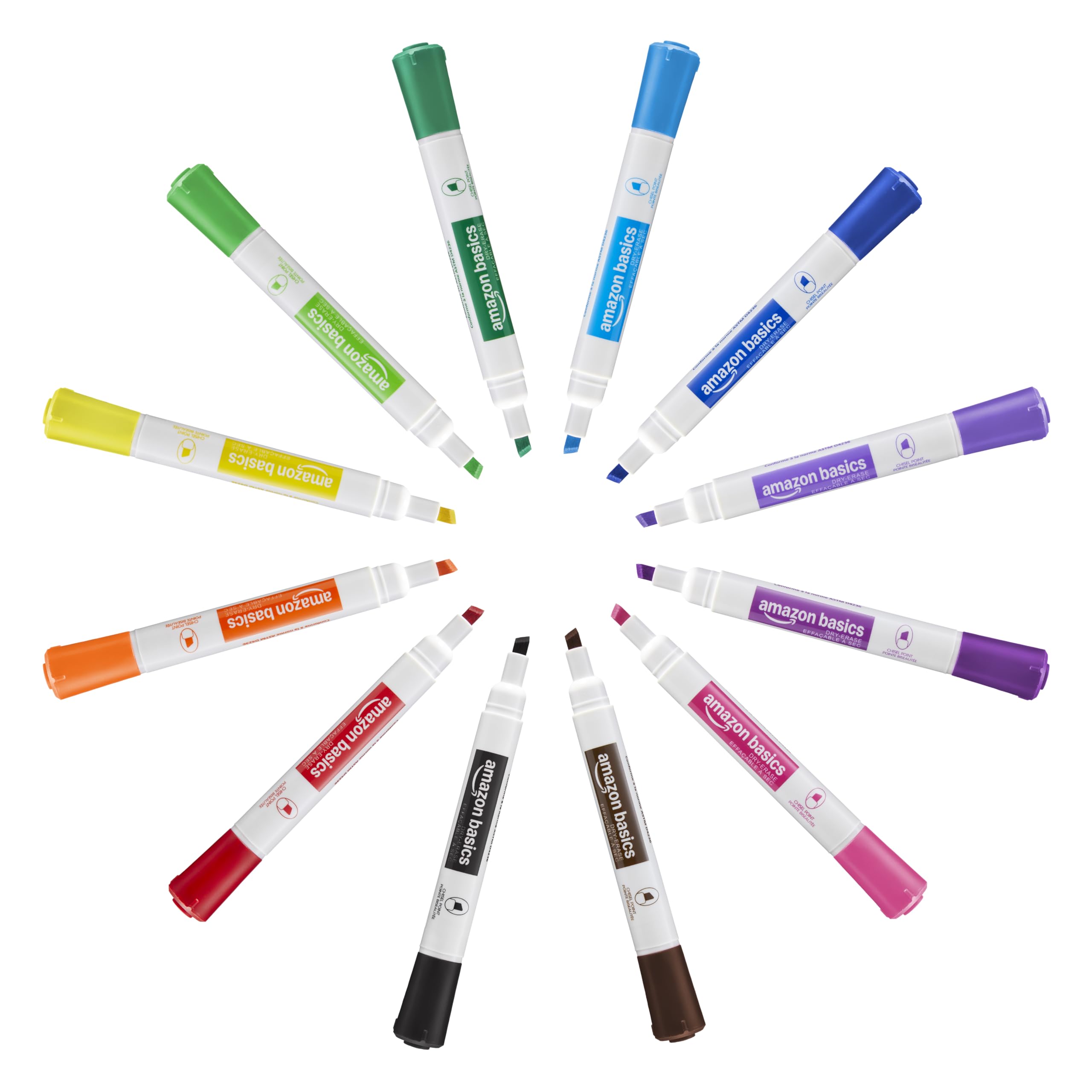 Amazon Basics Pennarelli Lavagna Bianca 12 Colori x36 Punta a Scalpello