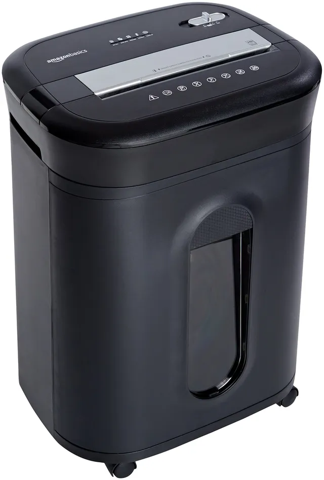 Amazon Basics Distruggidocumenti 15 Fogli P-4 Nero 22,7L con Ruote