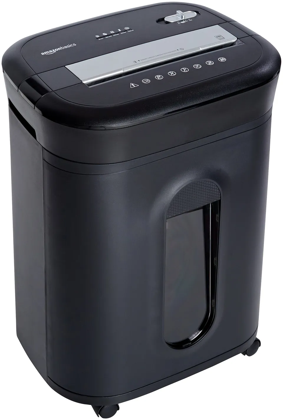 Amazon Basics Distruggidocumenti 15 Fogli P-4 Nero 22,7L con Ruote