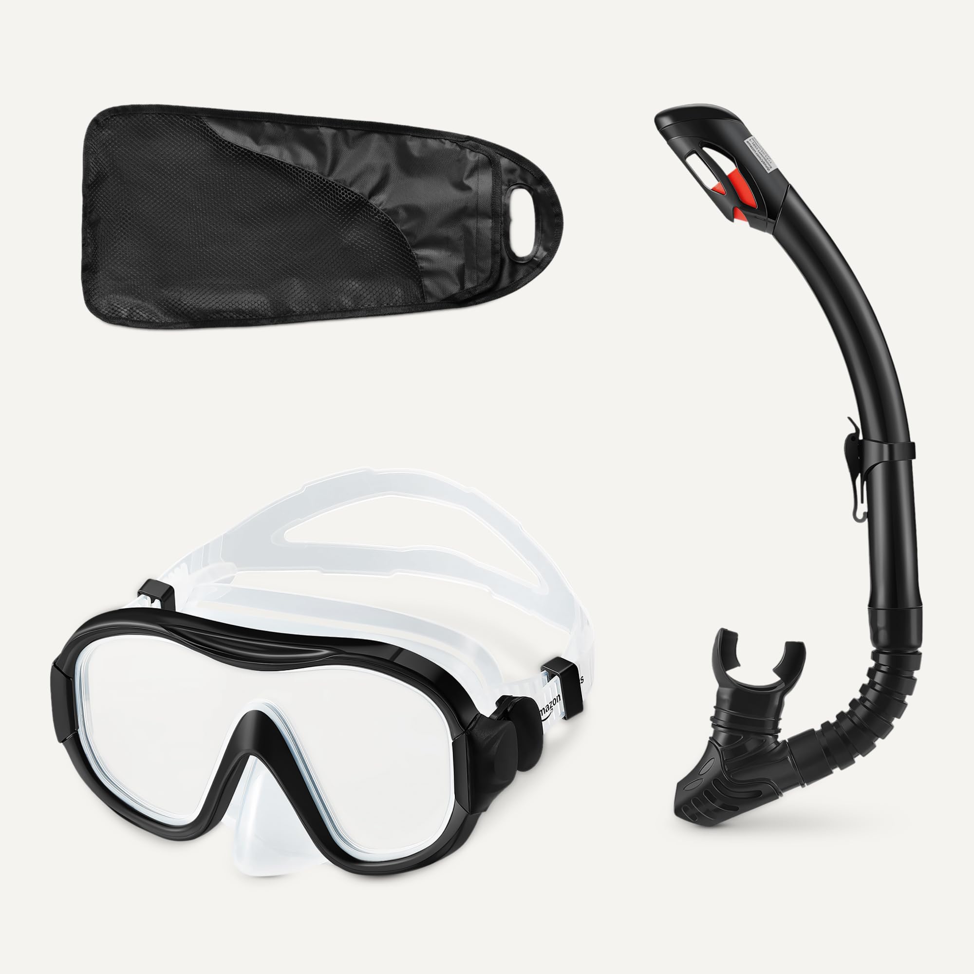 Amazon Basics Set Maschera Snorkeling Adulti Nero con Borsa Silicone