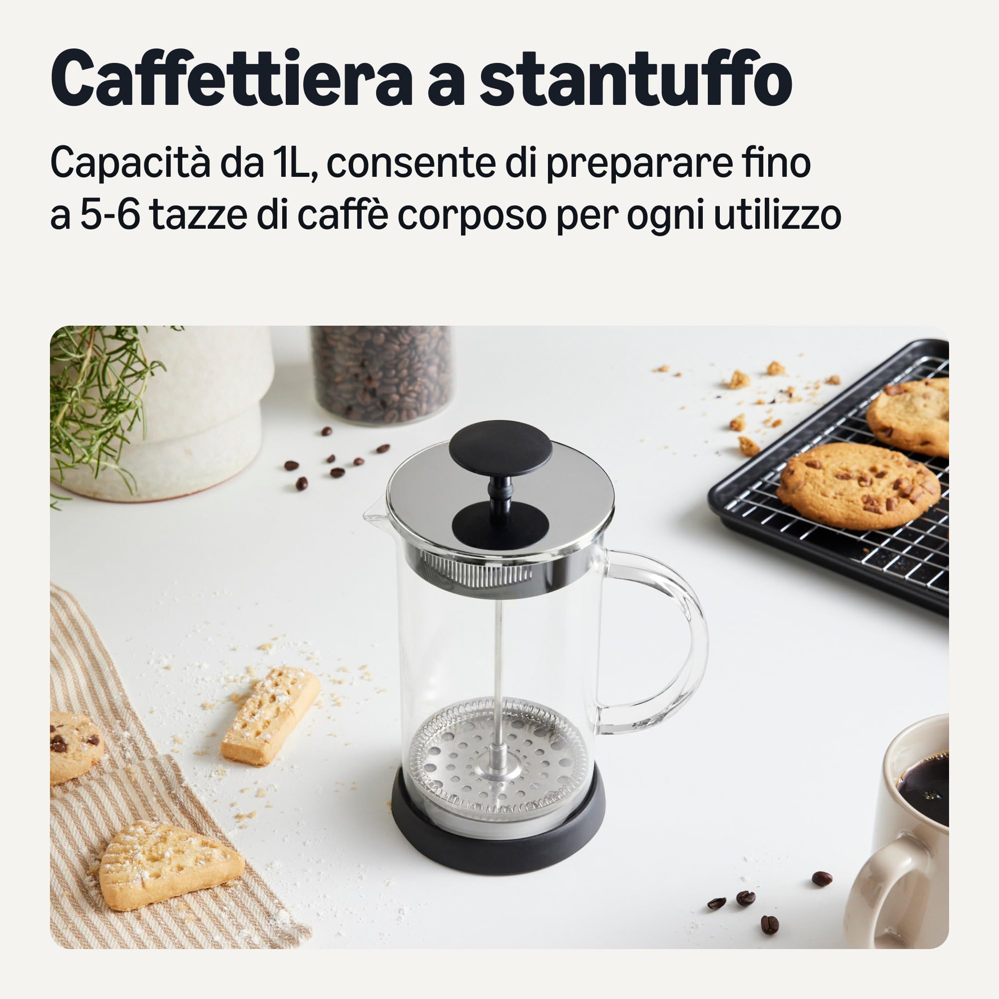 Amazon Basics caffettiera stantuffo vetro 1L 6 tazze