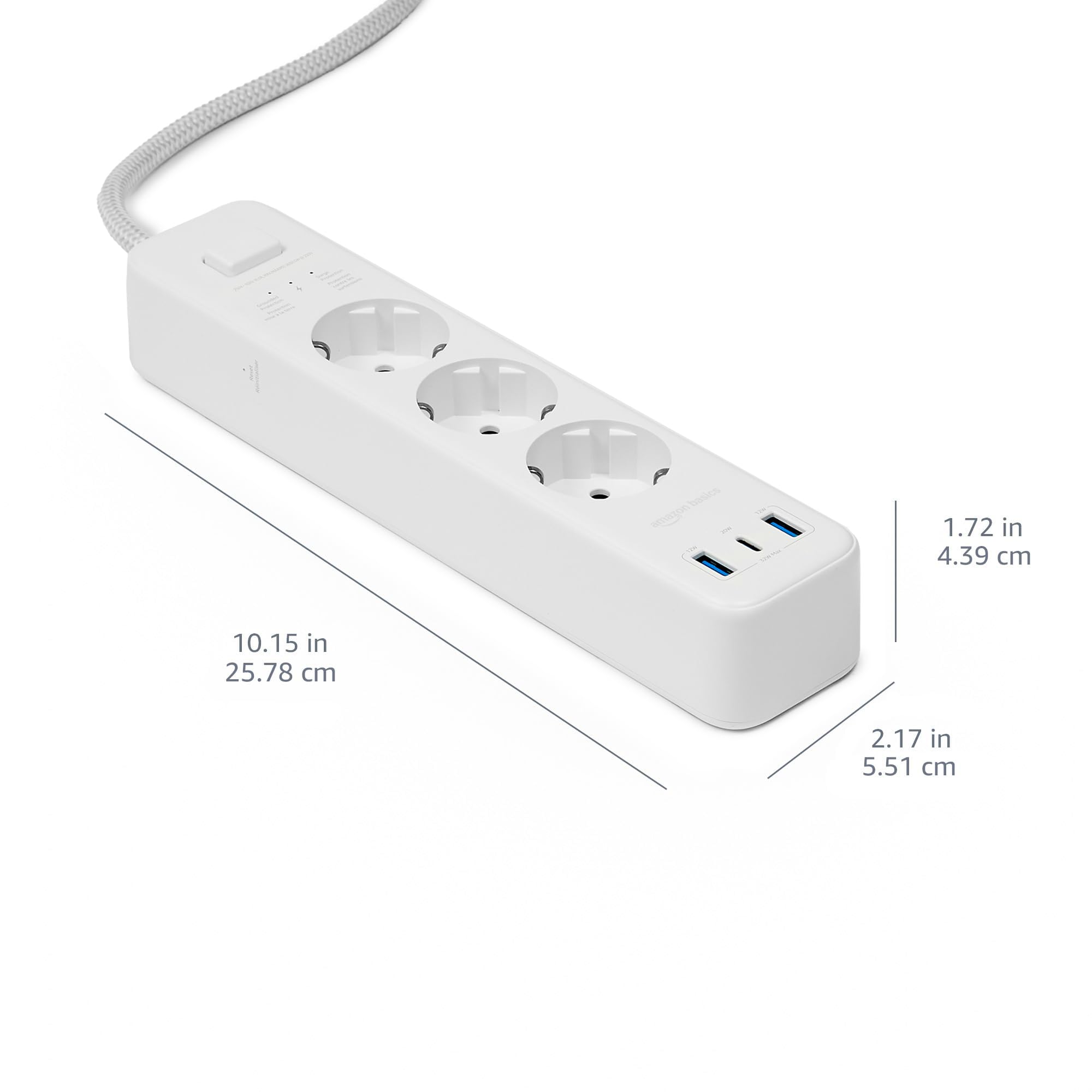 Amazon Basics multipresa 3 vie USB-C ciabatta 1,5m bianco 1050J