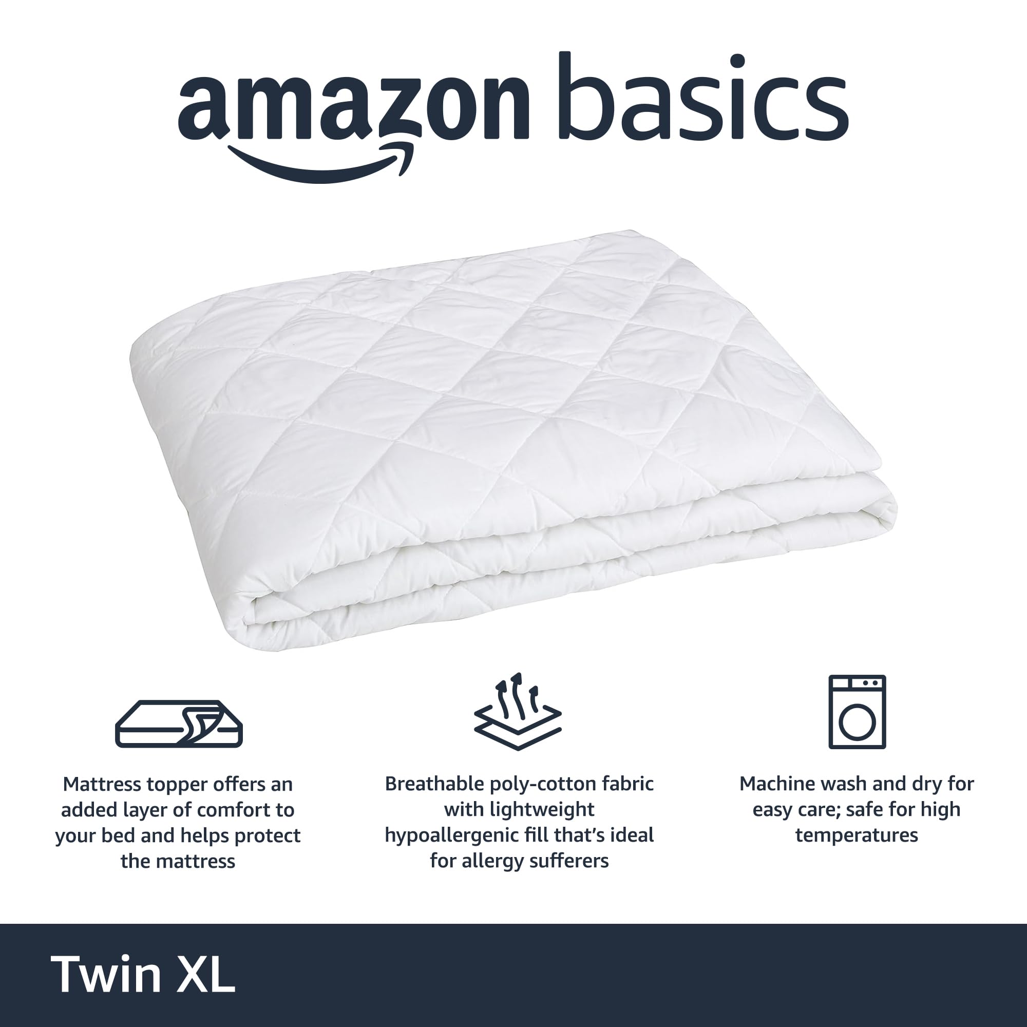AmazonBasics Coprimaterasso Trapuntato Ipoallergenico Twin XL 18"