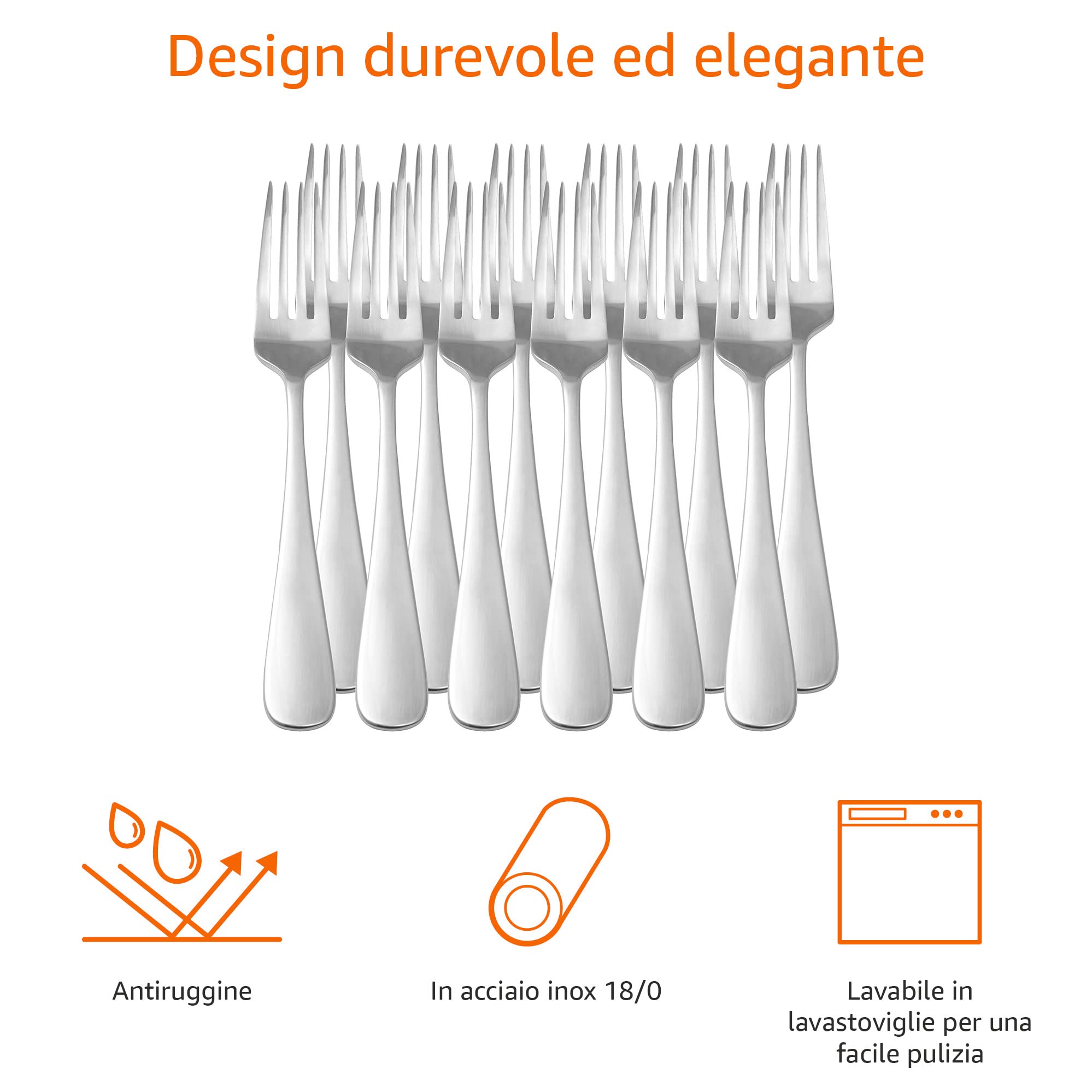 AmazonBasics Forchette Tavola Acciaio Inox 12 Pezzi Bordo Tondo