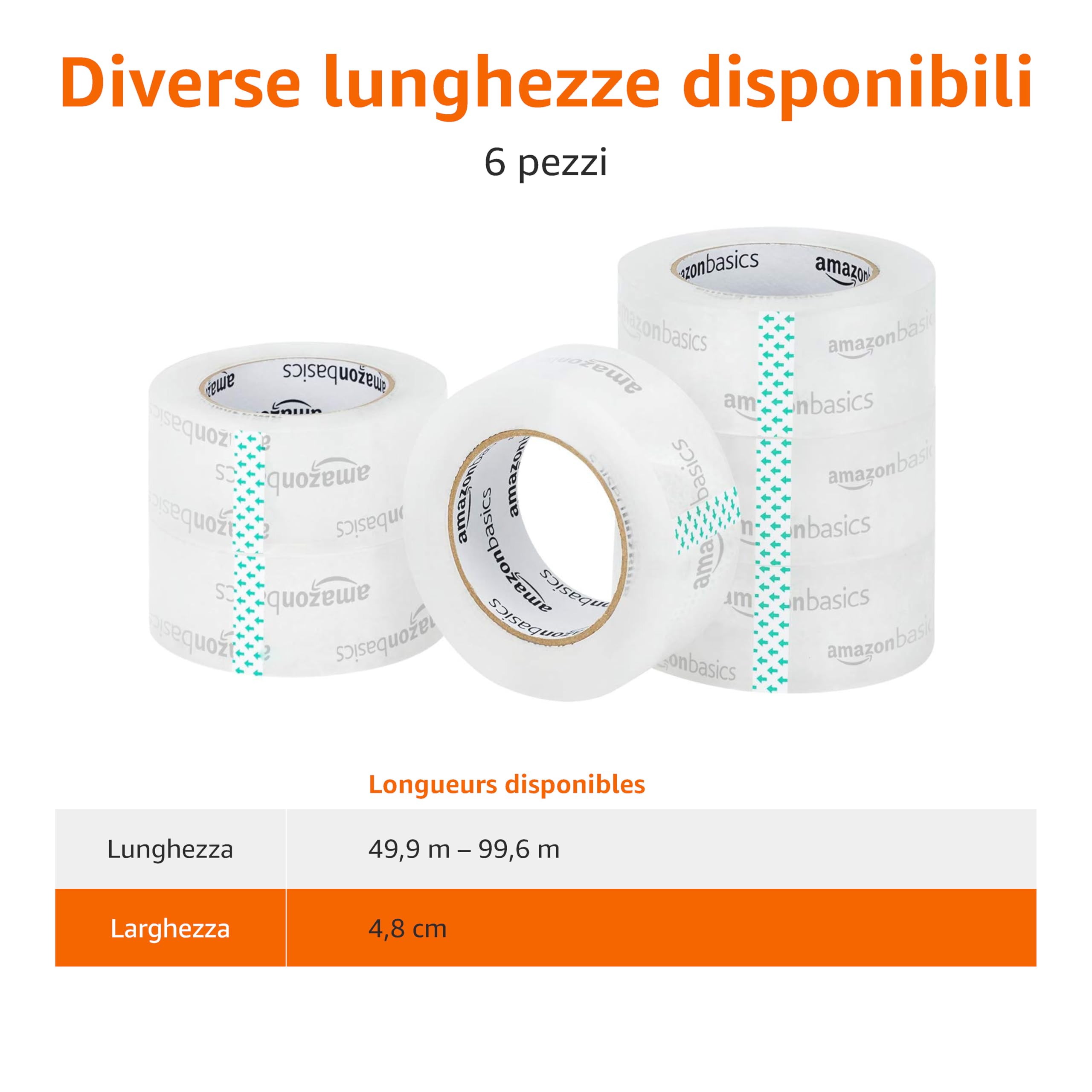 AmazonBasics Nastro Imballaggio Trasparente 4,7cm x 99,6m
