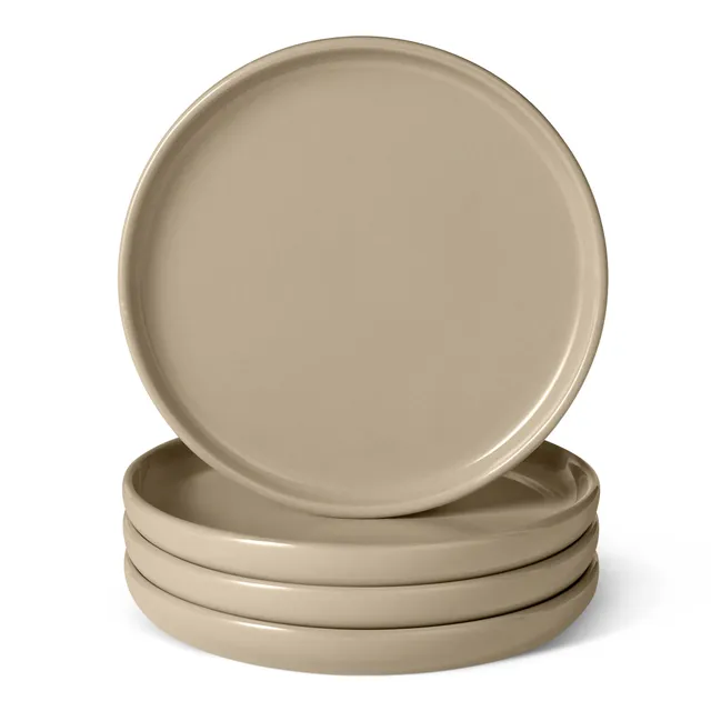 Amazon Basics Piatti Insalata Gres 21 cm Grigio Lino 4 Pezzi