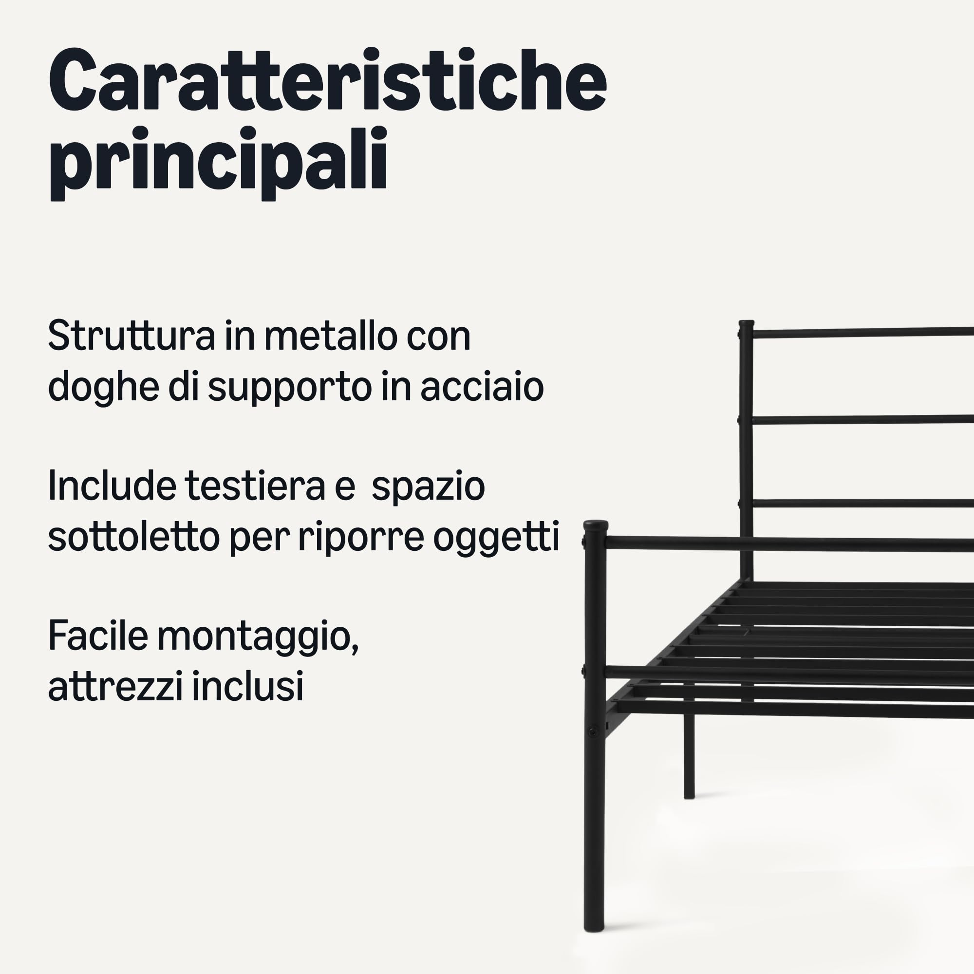 AmazonBasics Giroletto Testiera 90x200 cm Nero Singolo Acciaio