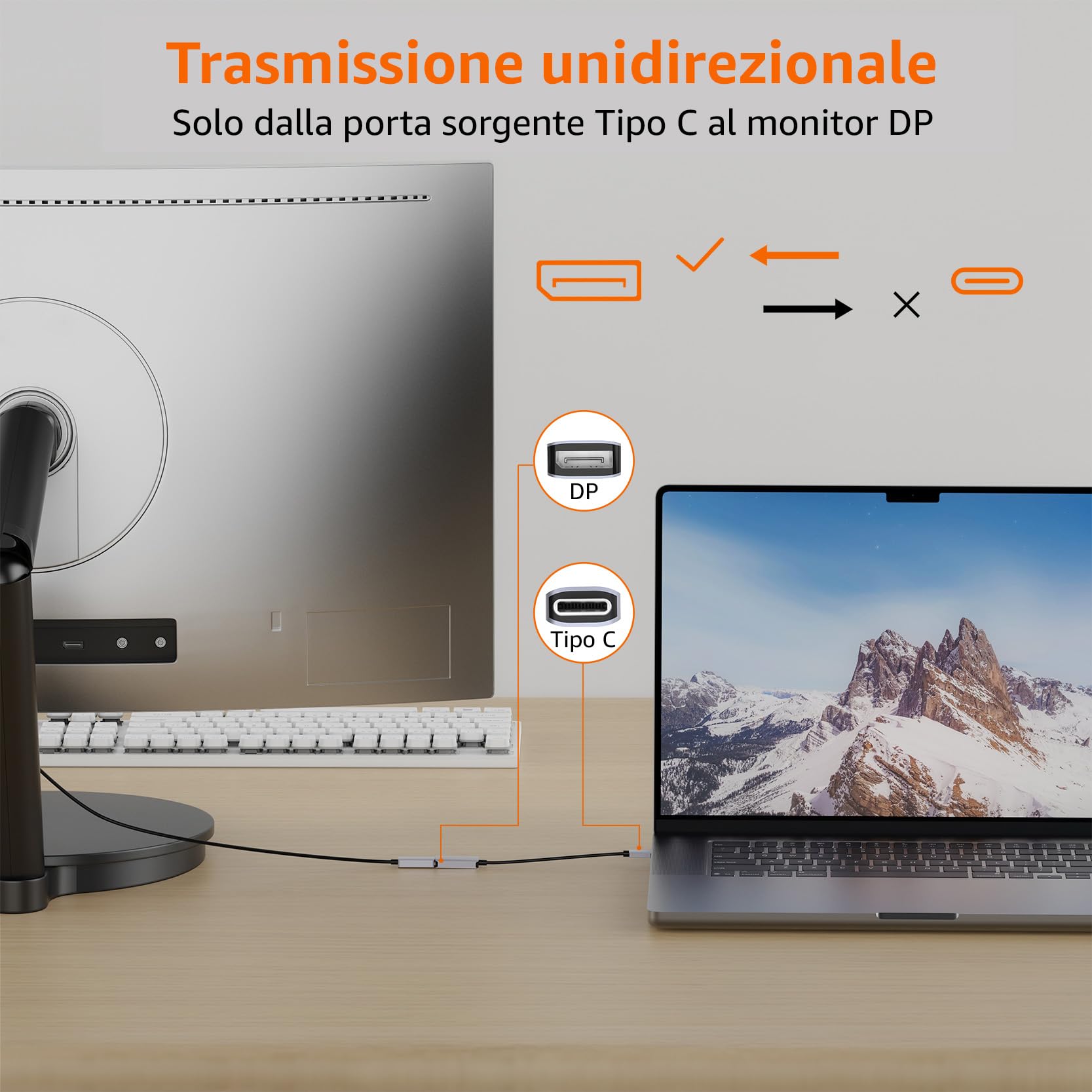 AmazonBasics Adattatore USB-C DisplayPort 4K 60Hz Grigio