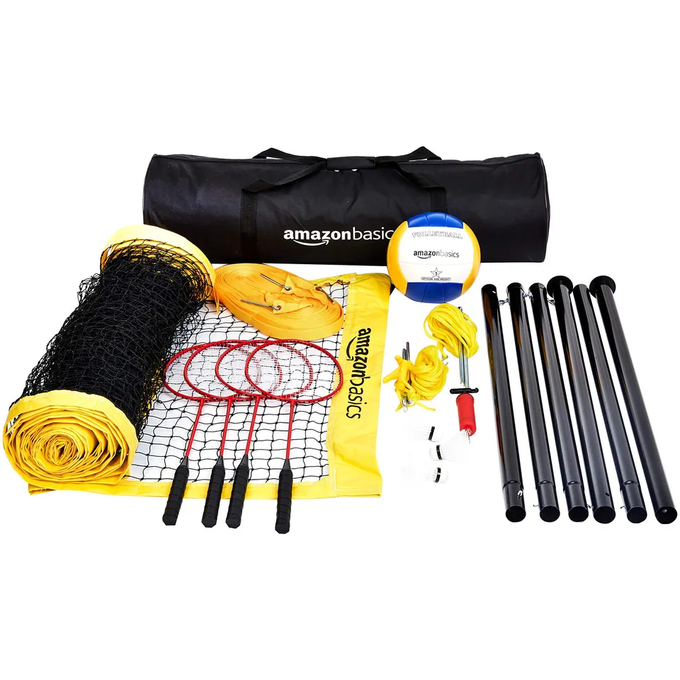 Amazon Basics set pallavolo e badminton da esterno con rete