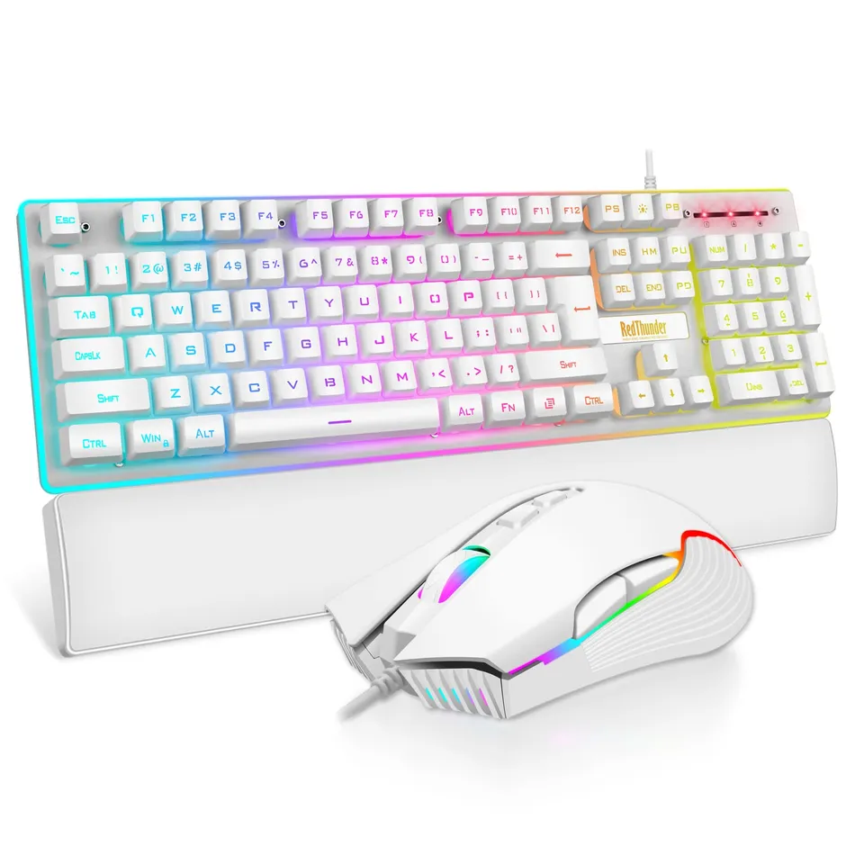 RedThunder K10 Combo Tastiera e Mouse Cablati Bianchi RGB