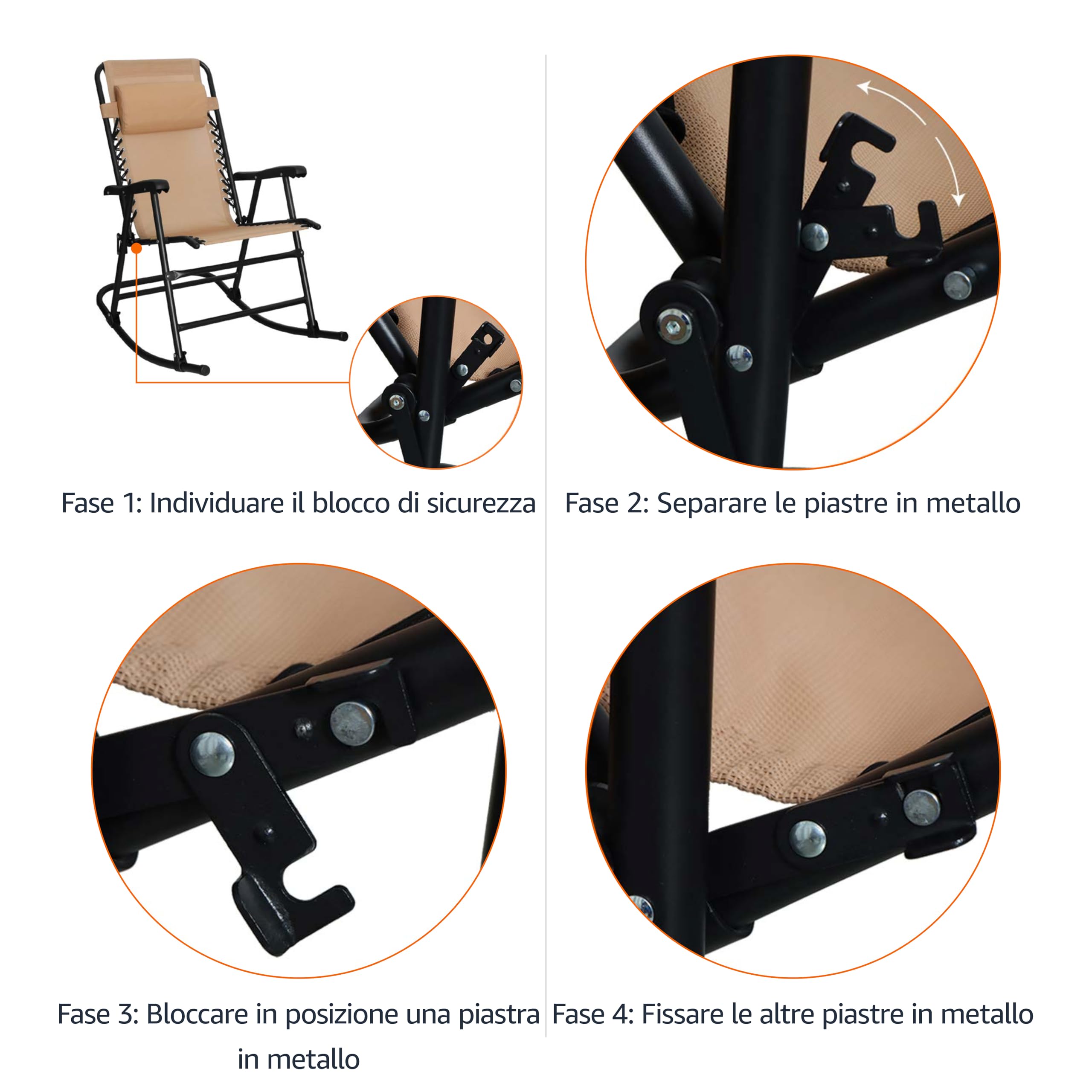 Amazon Basics Sedia a Dondolo Pieghevole Beige 98x95x66