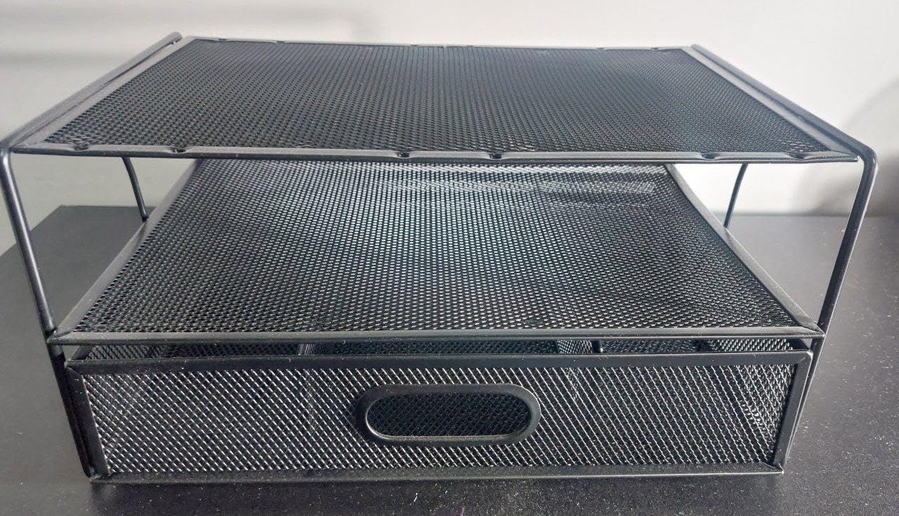 Amazon Basics Organizer Scrivania Rete Nero con Cassetto