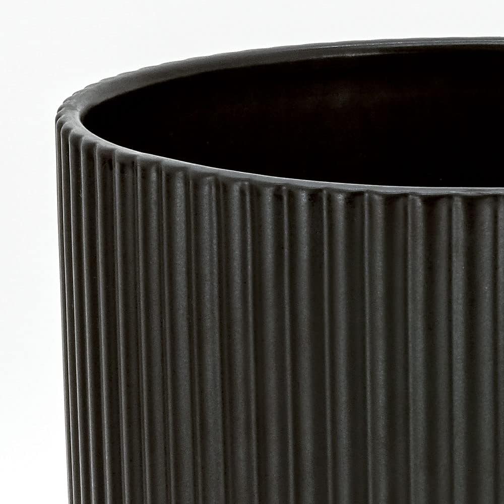 AmazonBasics Vaso Ceramica Scanalato Singolo 20,3 cm Nero Drenaggio