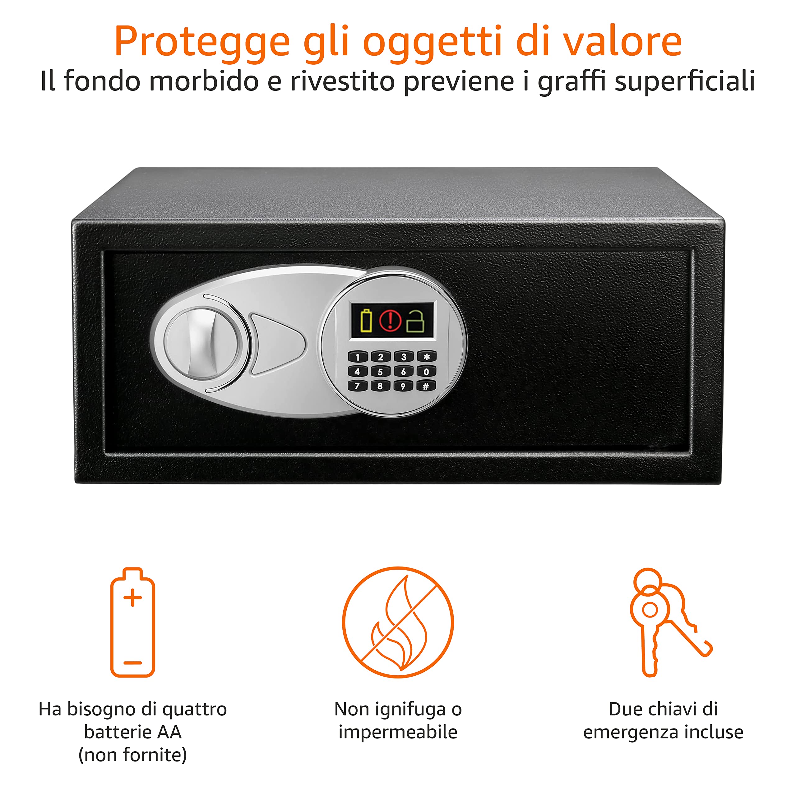AmazonBasics Cassaforte Acciaio Digitale Nera 28 Litri 43 cm