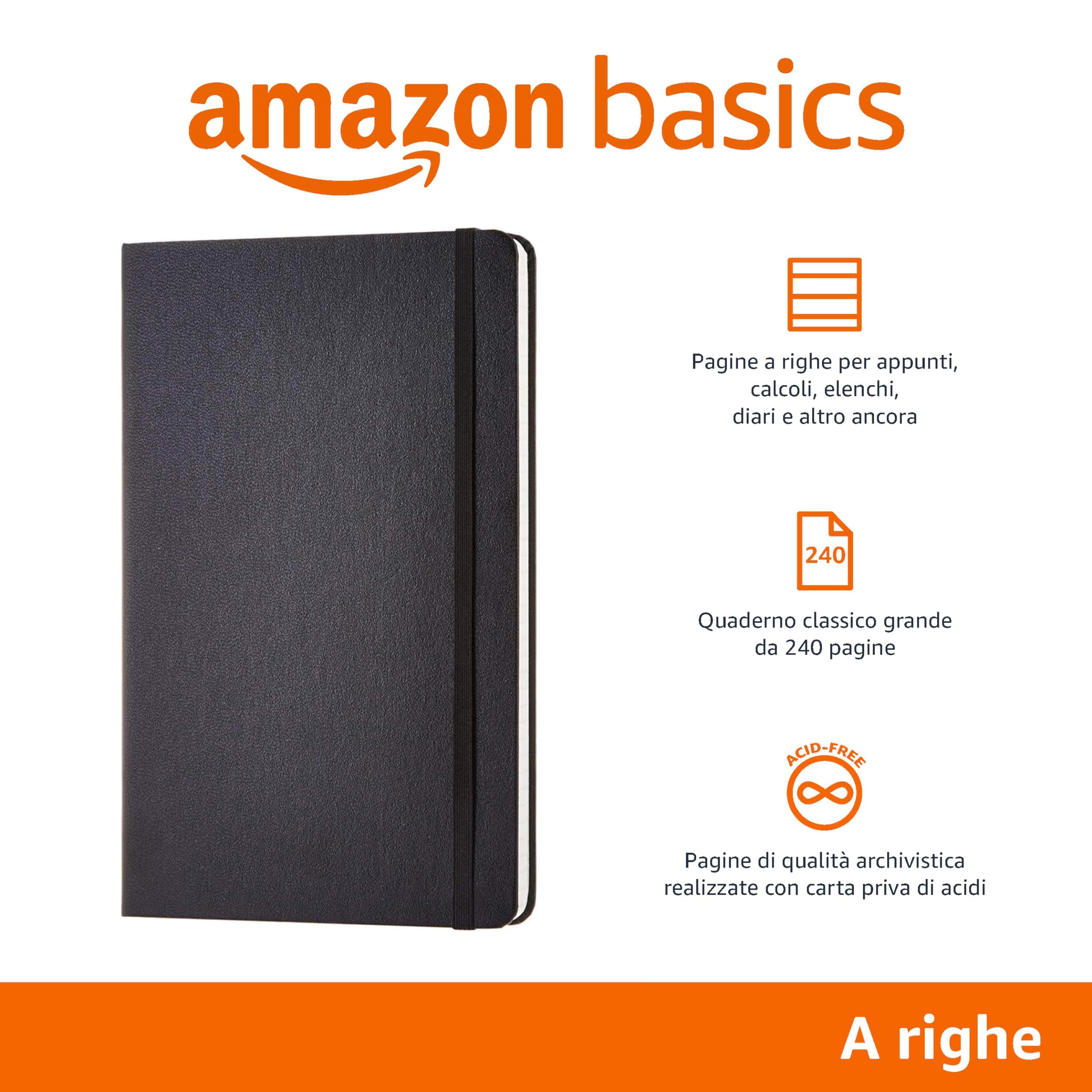 Amazon Basics Quaderno A5 a Righe 240 Pagine Nero Classic