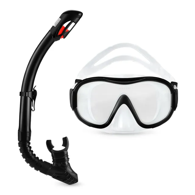Amazon Basics Set Maschera Snorkeling Adulti Nero con Borsa Silicone