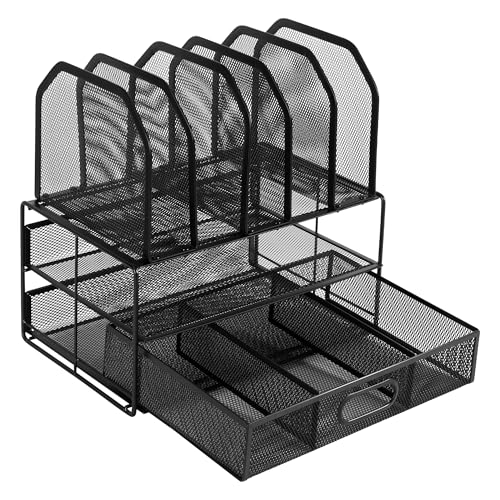 Amazon Basics Organizer Scrivania Rete Nero con Cassetto