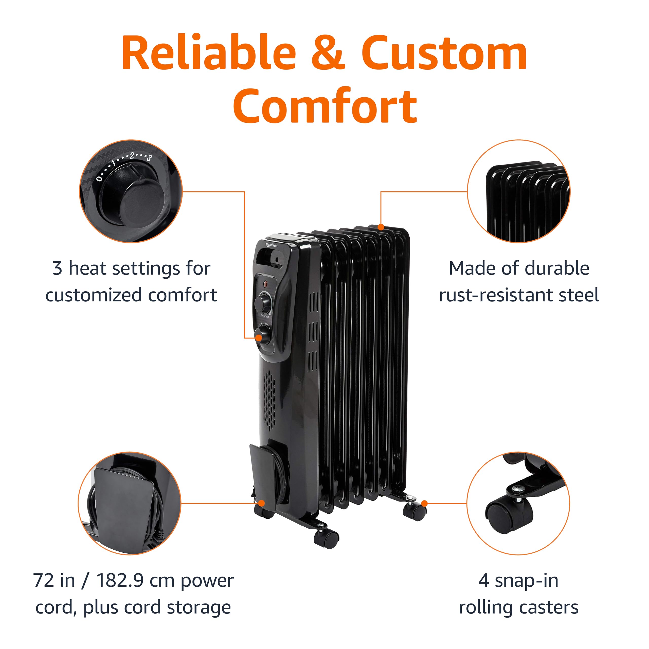 Amazon Basics Termosifone Olio 1500W Nero 7 Elementi