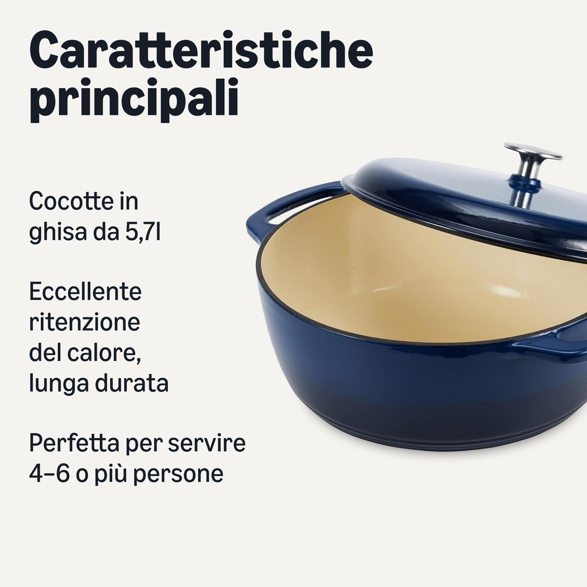Amazon Basics Casseruola ghisa 5,7 L blu navy