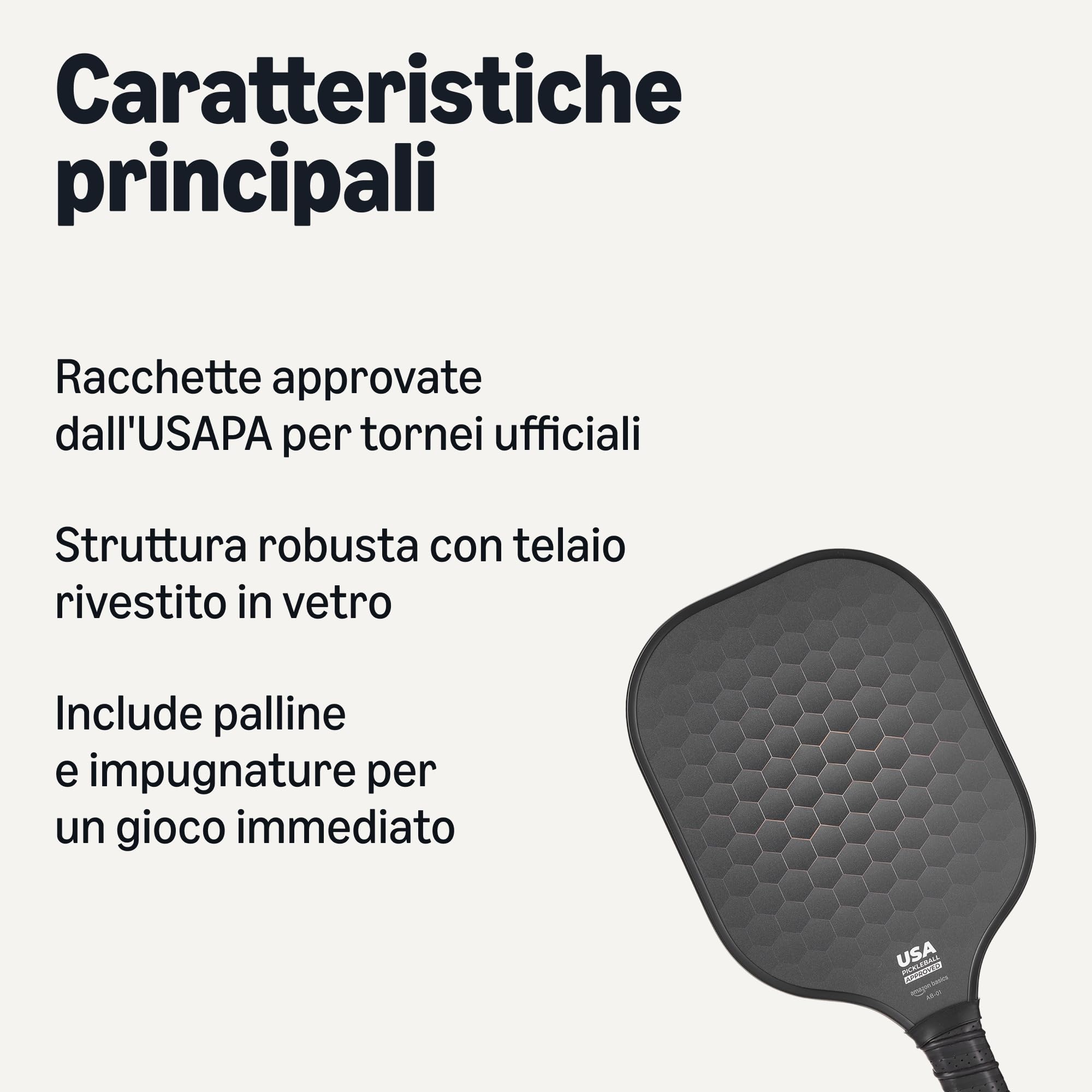 Amazon Basics Stealth racchette da pickleball set 2 nero vetro
