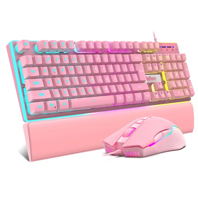 RedThunder K10 Combo Tastiera Mouse Gaming RGB Rosa