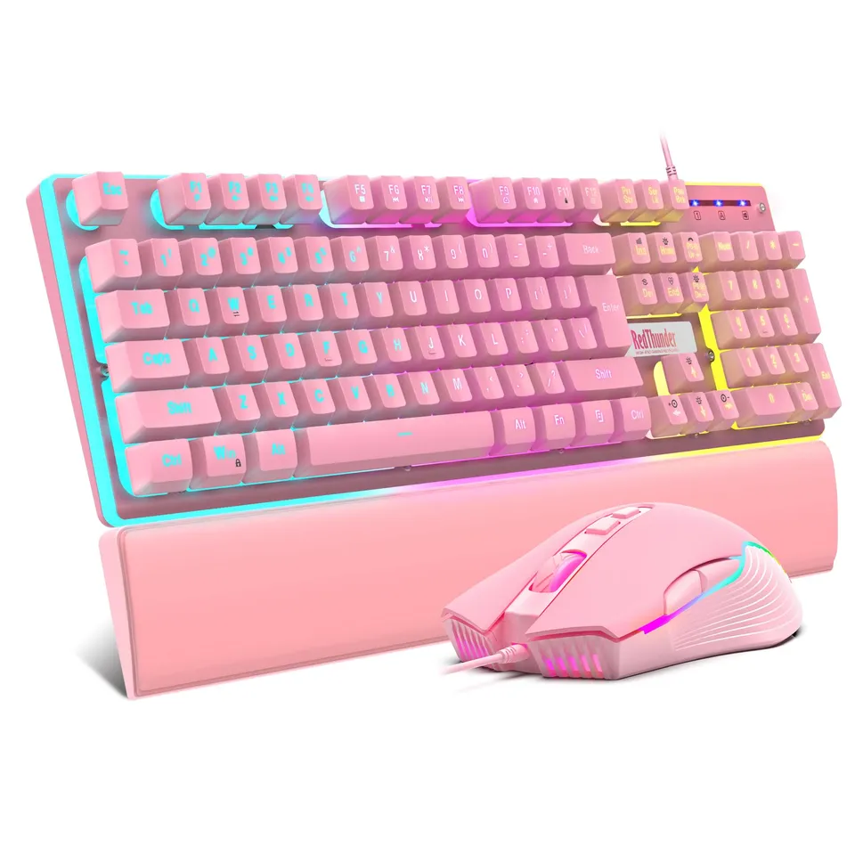 RedThunder K10 Combo Tastiera Mouse Gaming RGB Rosa