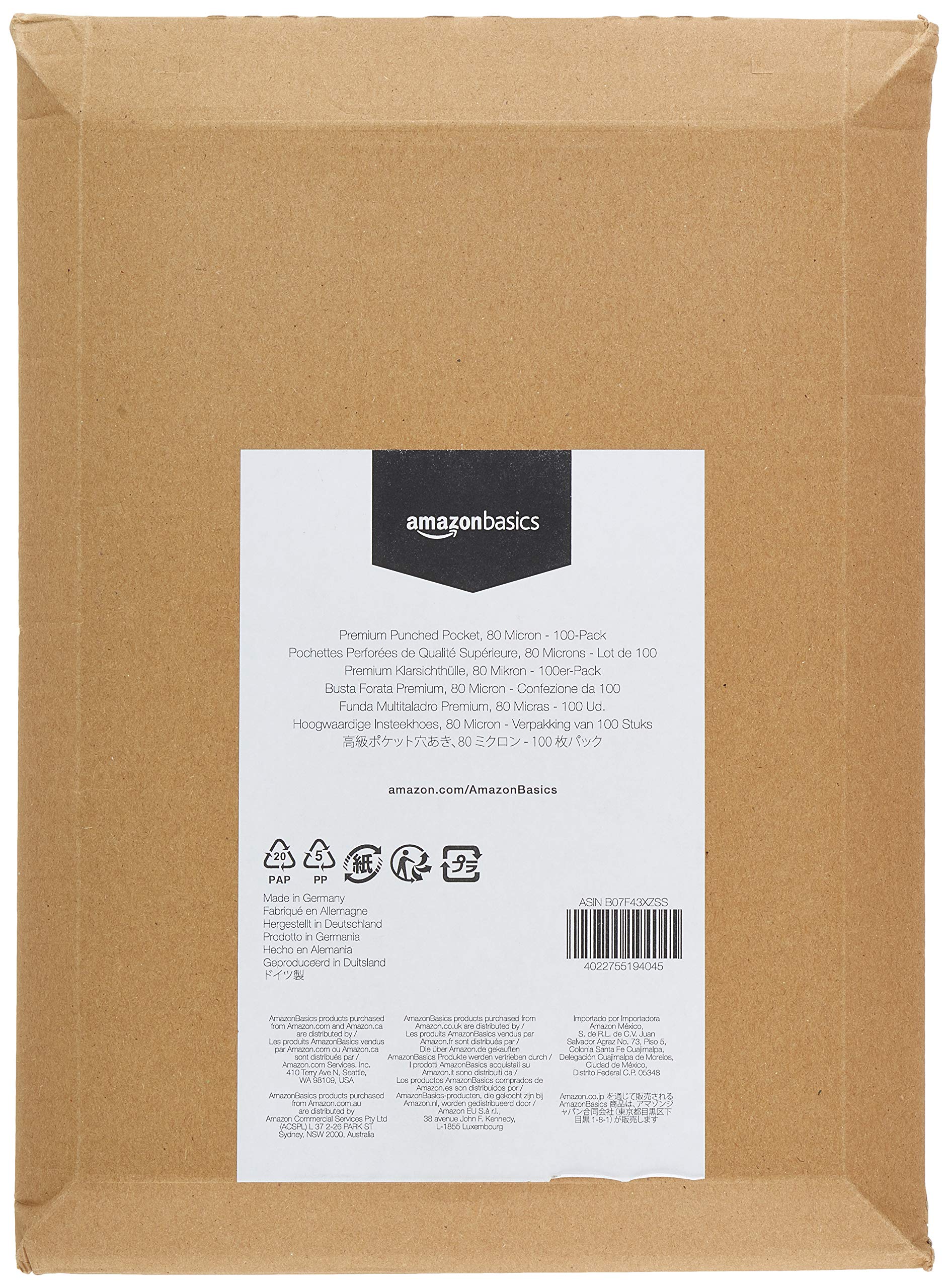 AmazonBasics Buste Forate A4 80 Micron 100 Pezzi Antiriflesso