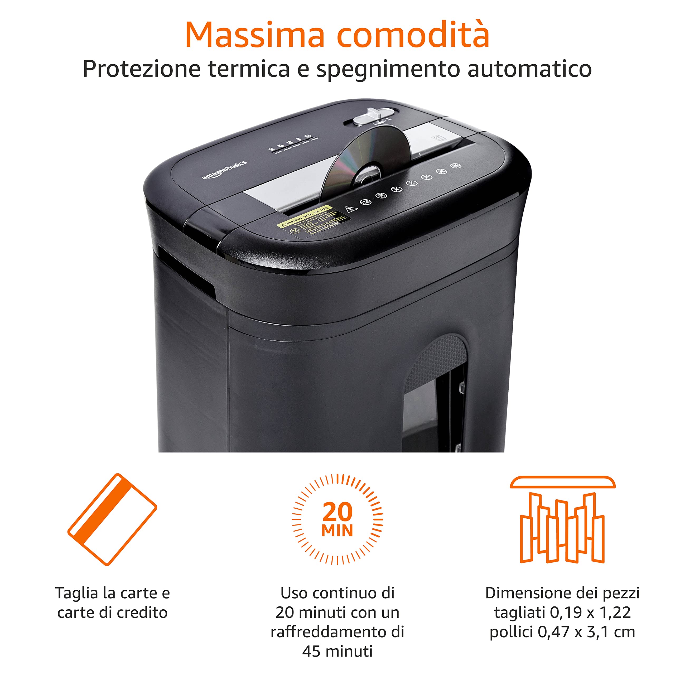 Amazon Basics Distruggidocumenti 15 Fogli Taglio Incrociato P-4