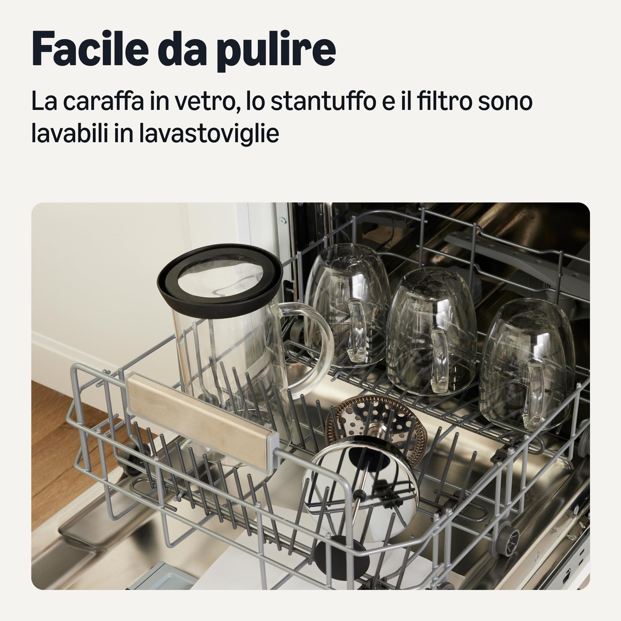 Amazon Basics caffettiera stantuffo vetro 1L 6 tazze